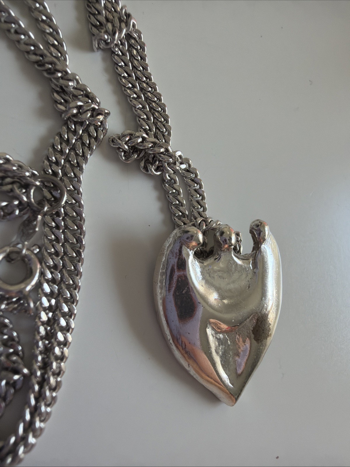 Vintage Heart 3 People Person Silver Charm Necklace Chain Jewelry Lela Angel CIN