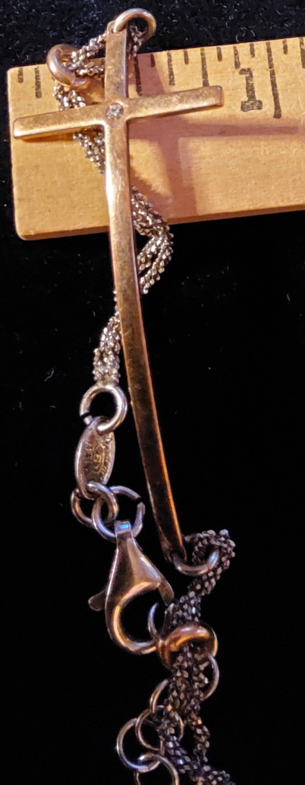 Vtg Dyadema Italtin Sterling Silver Sideways Cross , Small Stone In Center 7″