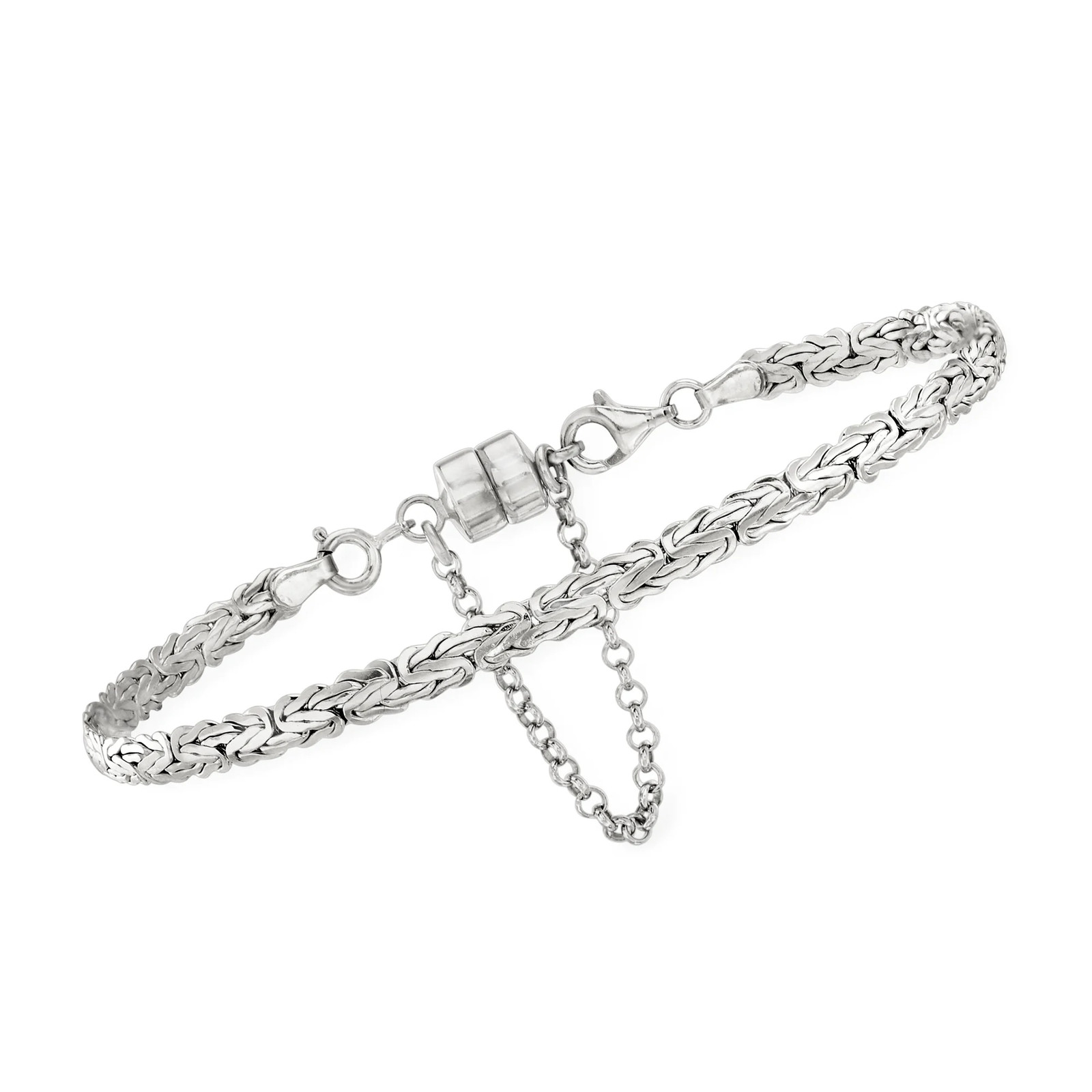 Italian Sterling Silver Magnetic Bracelet Clasp Converter with Safety Chain
