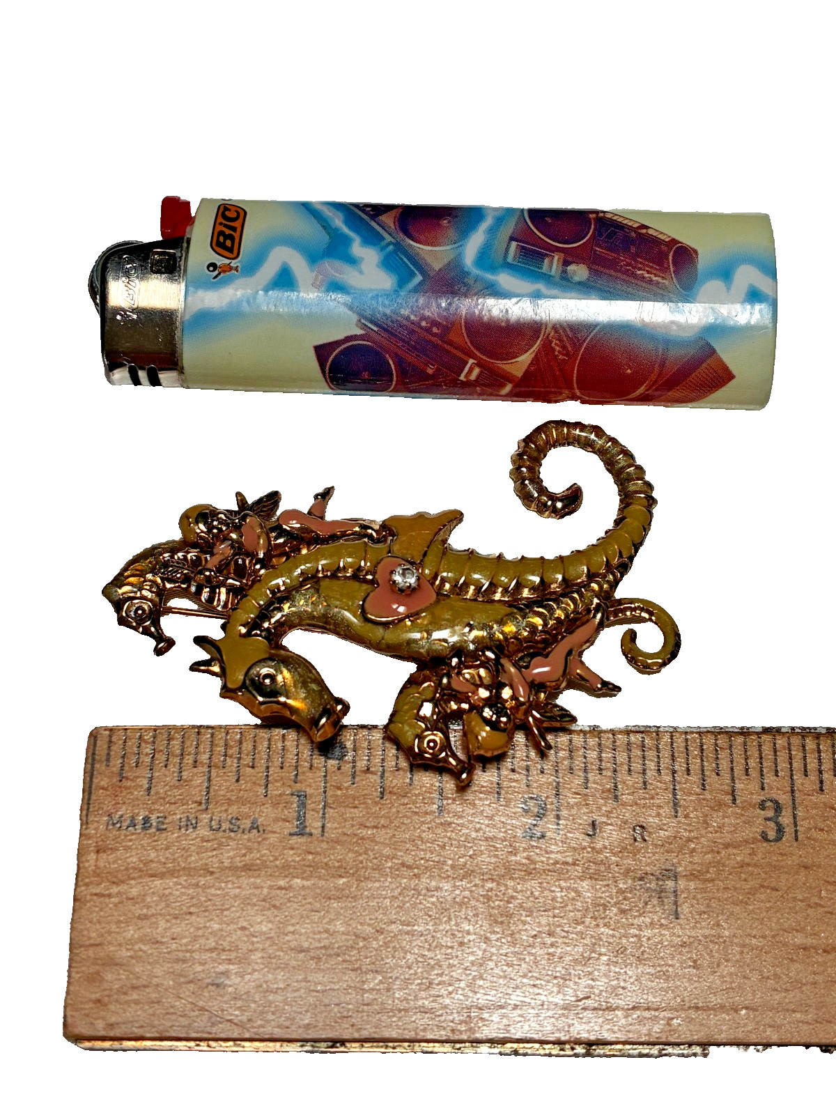 Vintage Kirks Folly Seahorse Cherub Angel Heart Rhinestone Enamel Brooch.