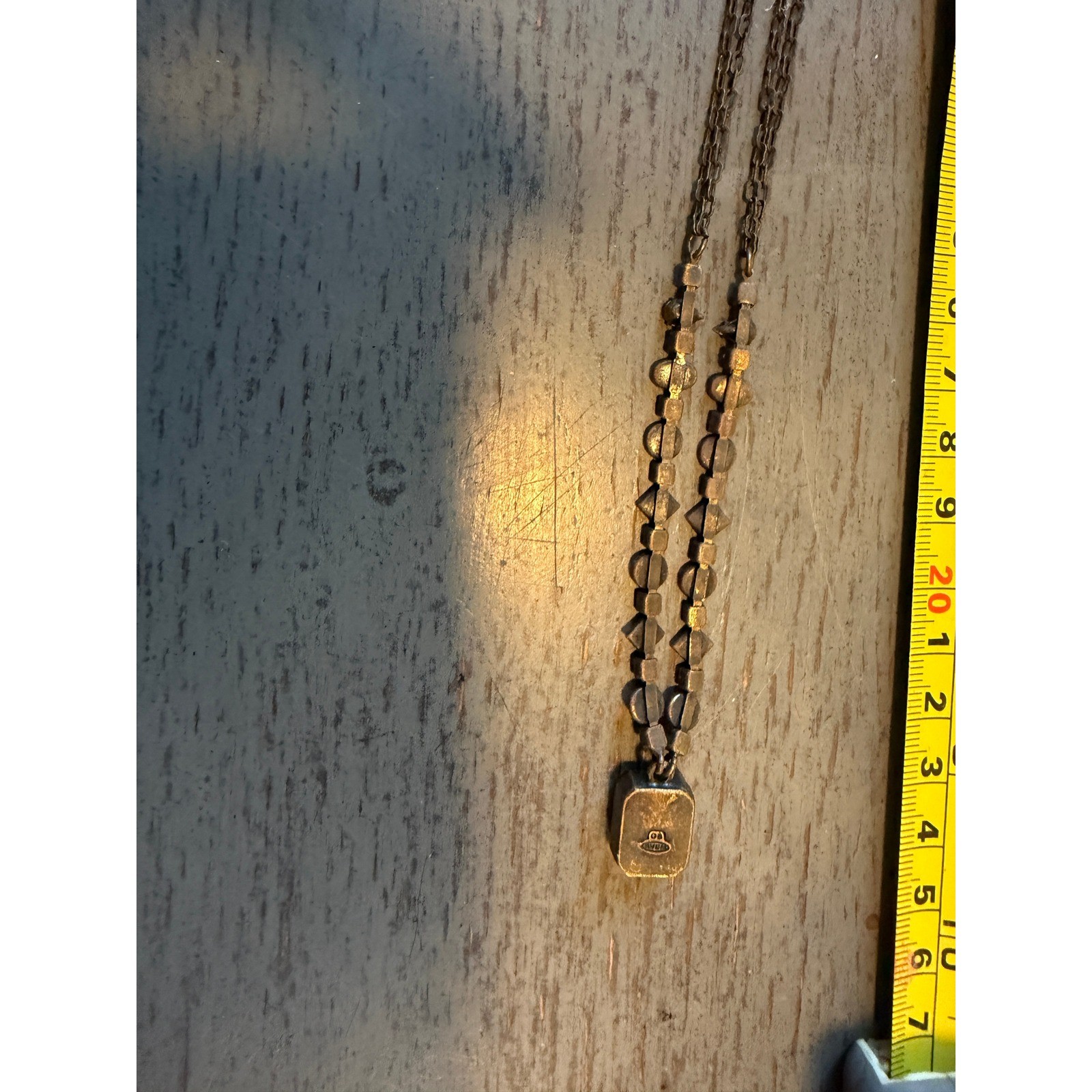 Vintage Multi Color Rhinestone Pendant Necklace Antique Brass Double Chain 18 In