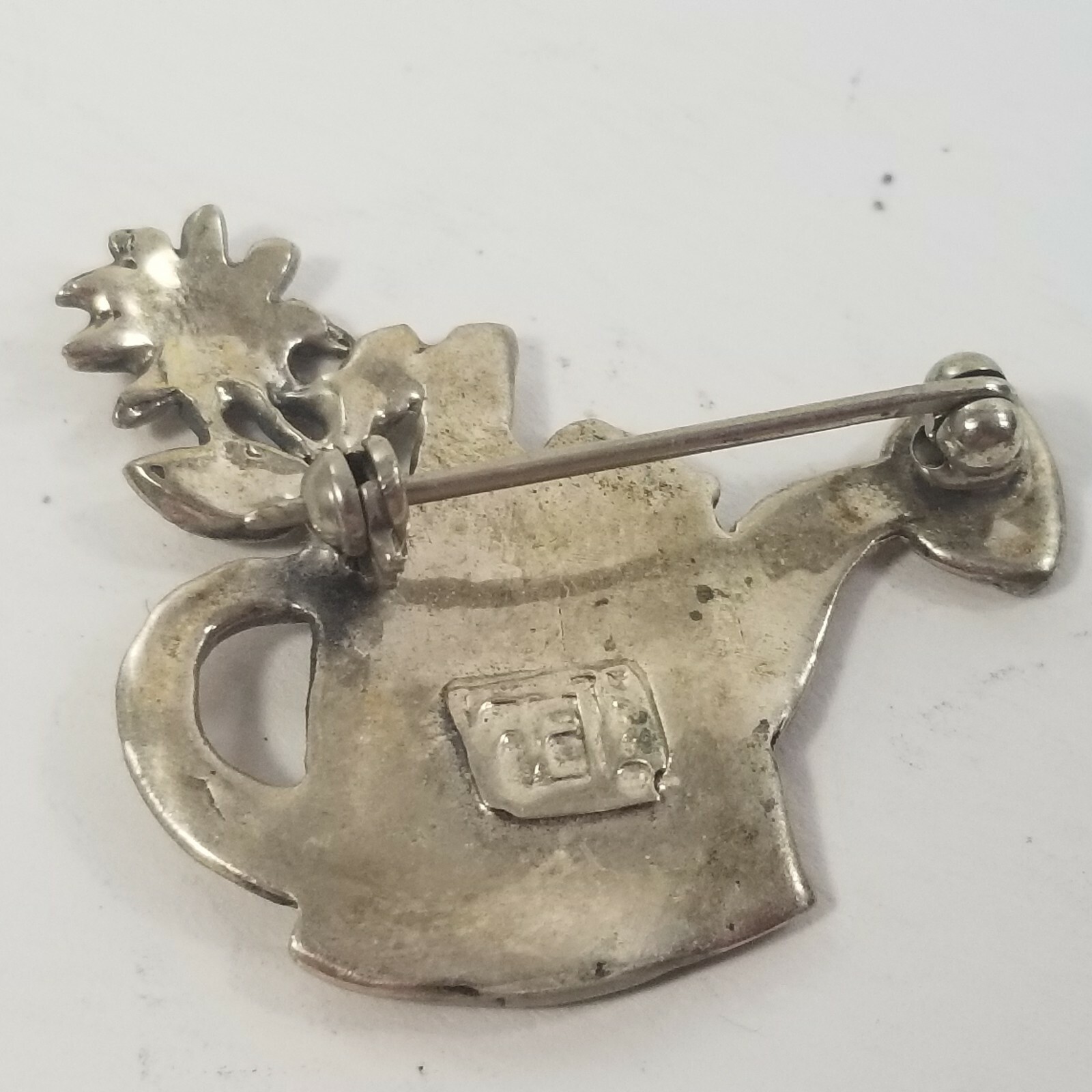 Gardeners Water Pitcher Pail Bucket Spout Brooch Pin flowers pitcher signed