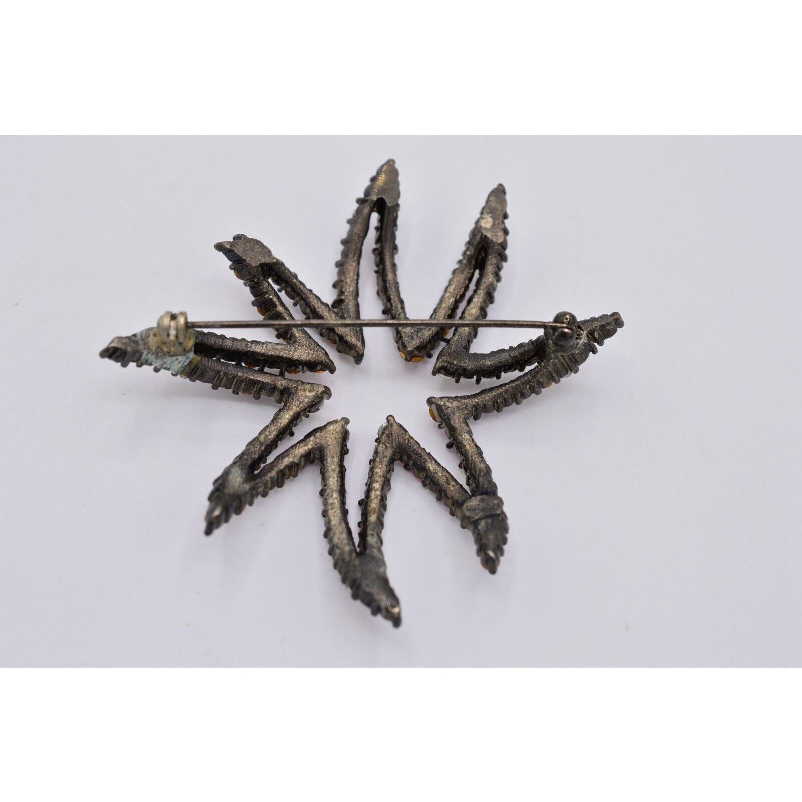 Givenchy Vintage Crystal Flower Star Pin Brooch AB Pink Gunmetal Signed 80s Bin8