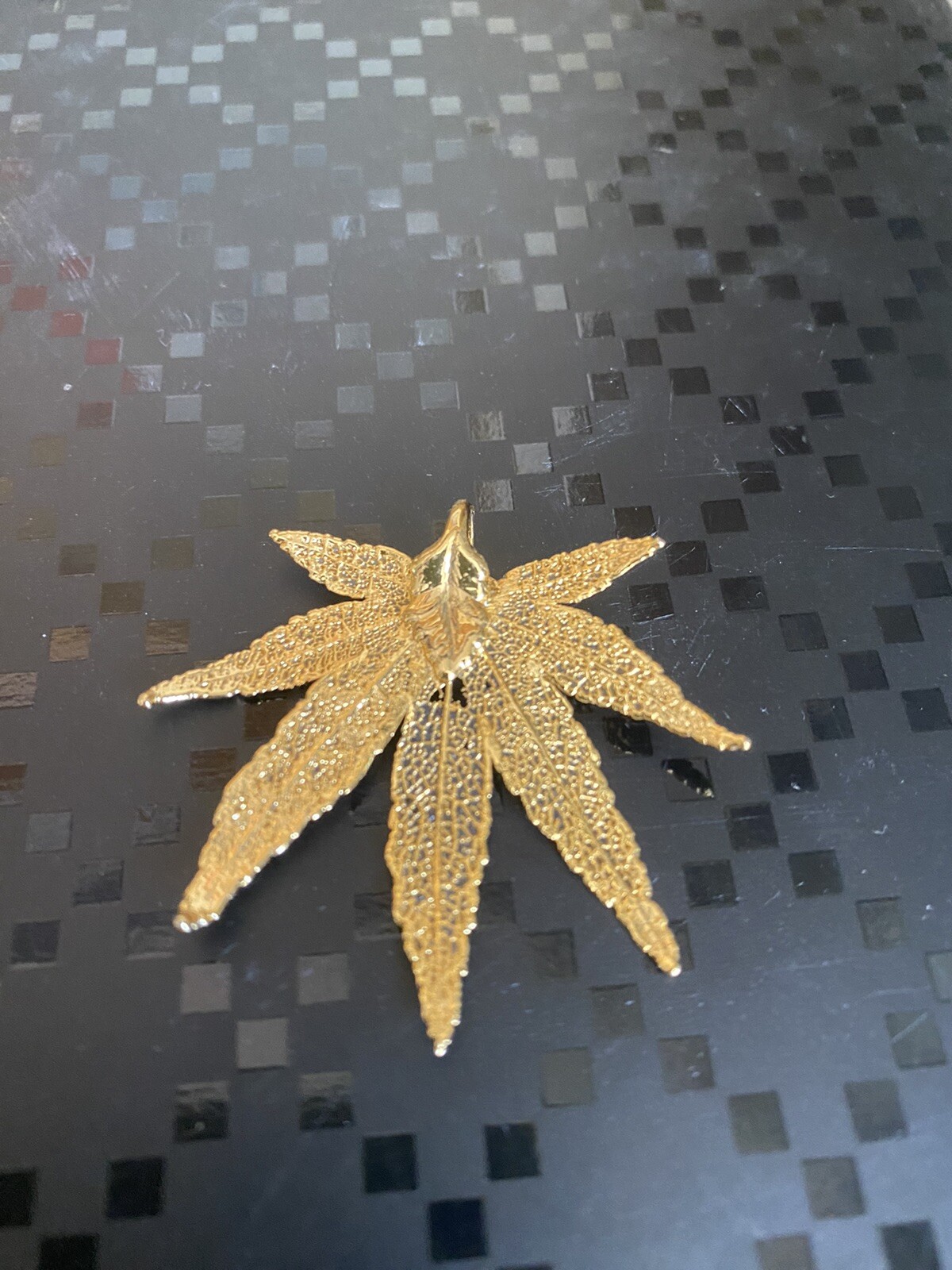 Vintage Gold Plated Dipped Japanese Maple Cannabis Leaf Pendant 1.75”