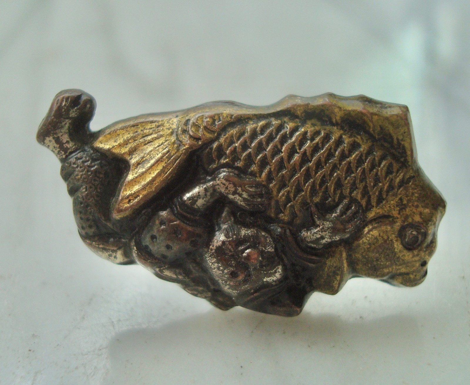 Vtg Menuki SHAKUDO Japanese Mixed Metal Sterling SILVER KOI Figural CUFFLINKS