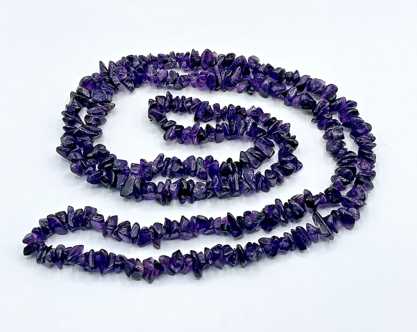 Chunky Purple Amethyst Chip Bead 36″ Polished Gem Stone Necklace No Clasp