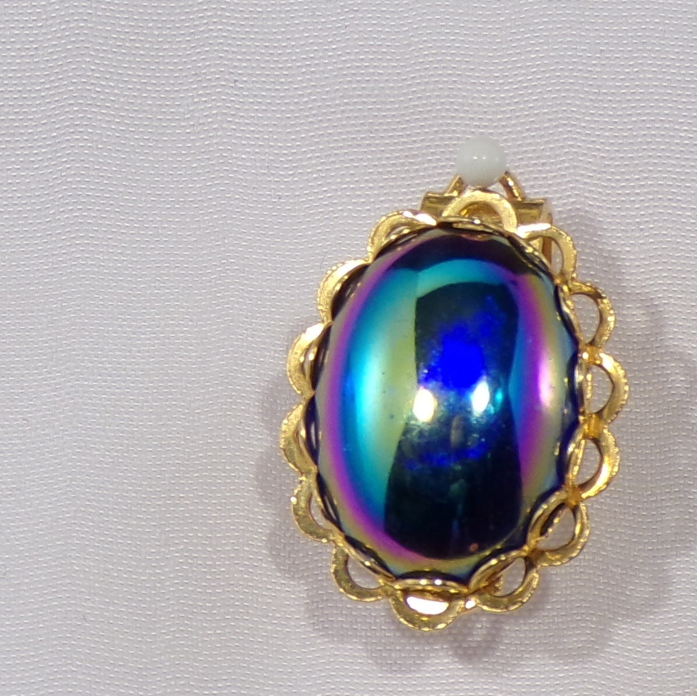 Vintage Iridescent EARRINGS and BROOCH PIN Oil Slick Glass Cabochon 1950-60s