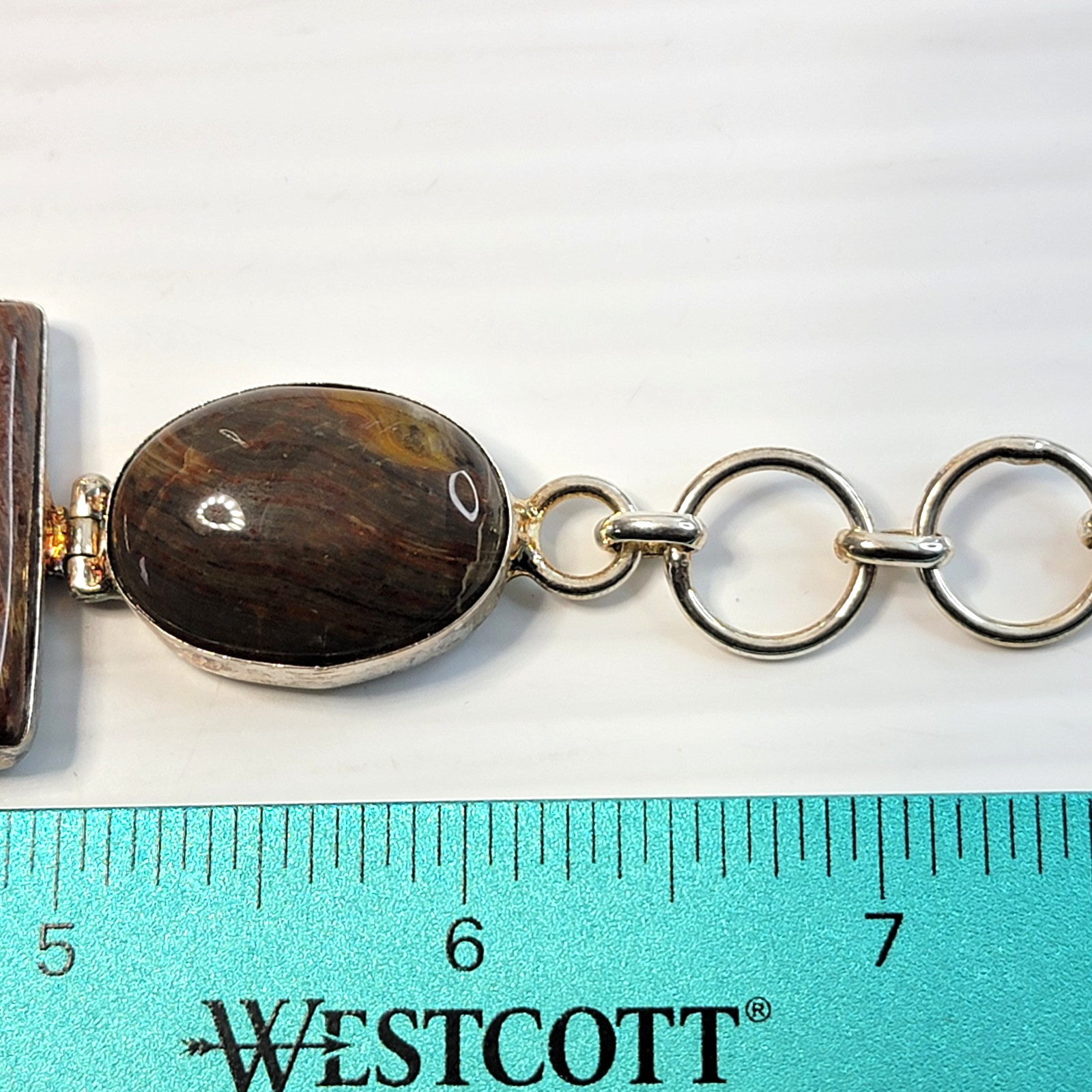 Artisan Silver Tone Bloodstone Bracelet 7.5″ 5-Station Fancy Jasper Earth Tone