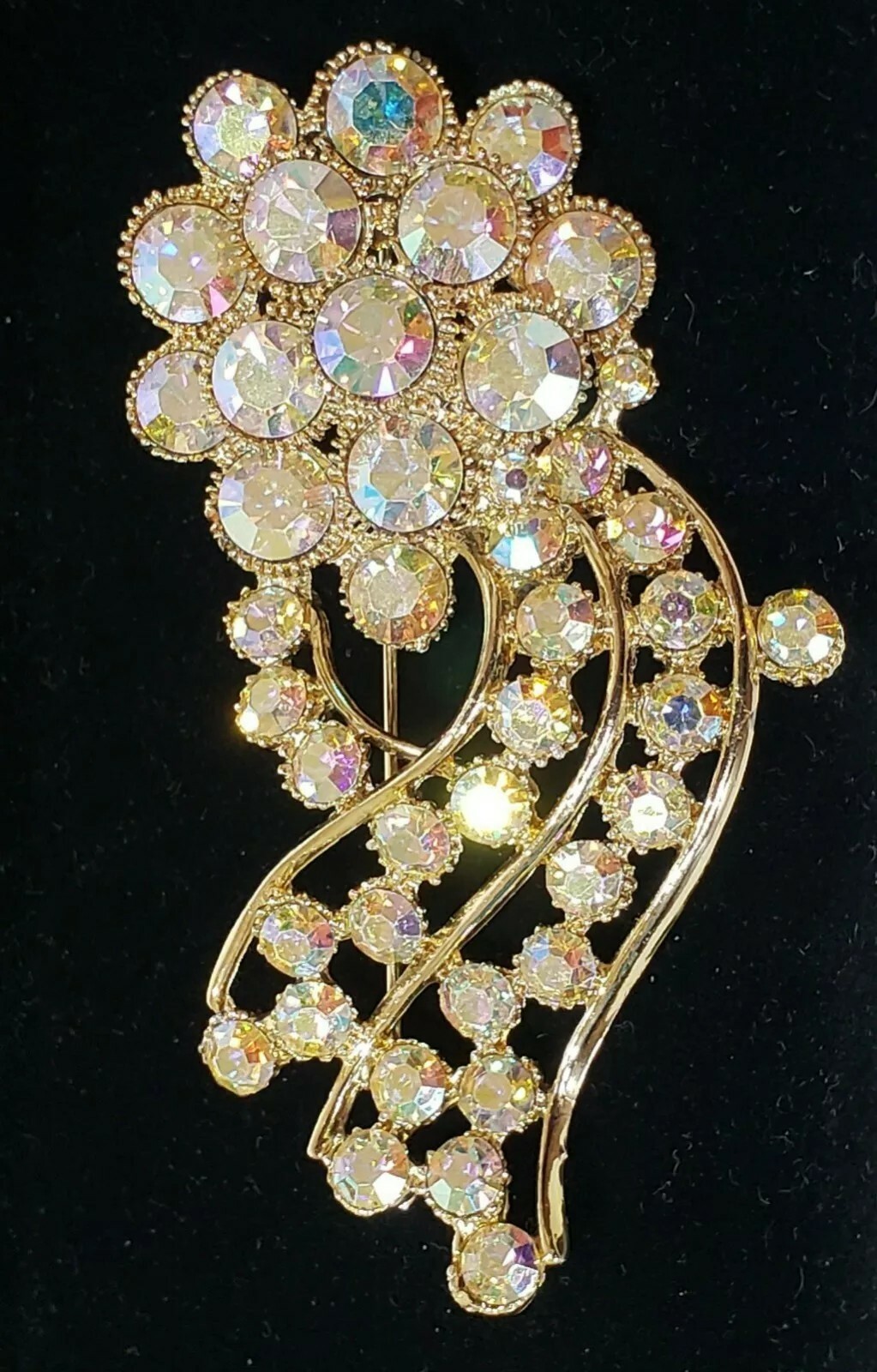 Vintage 1950’s BSK Aurora Borealis Crystal Floral Bouquet Design Brooch