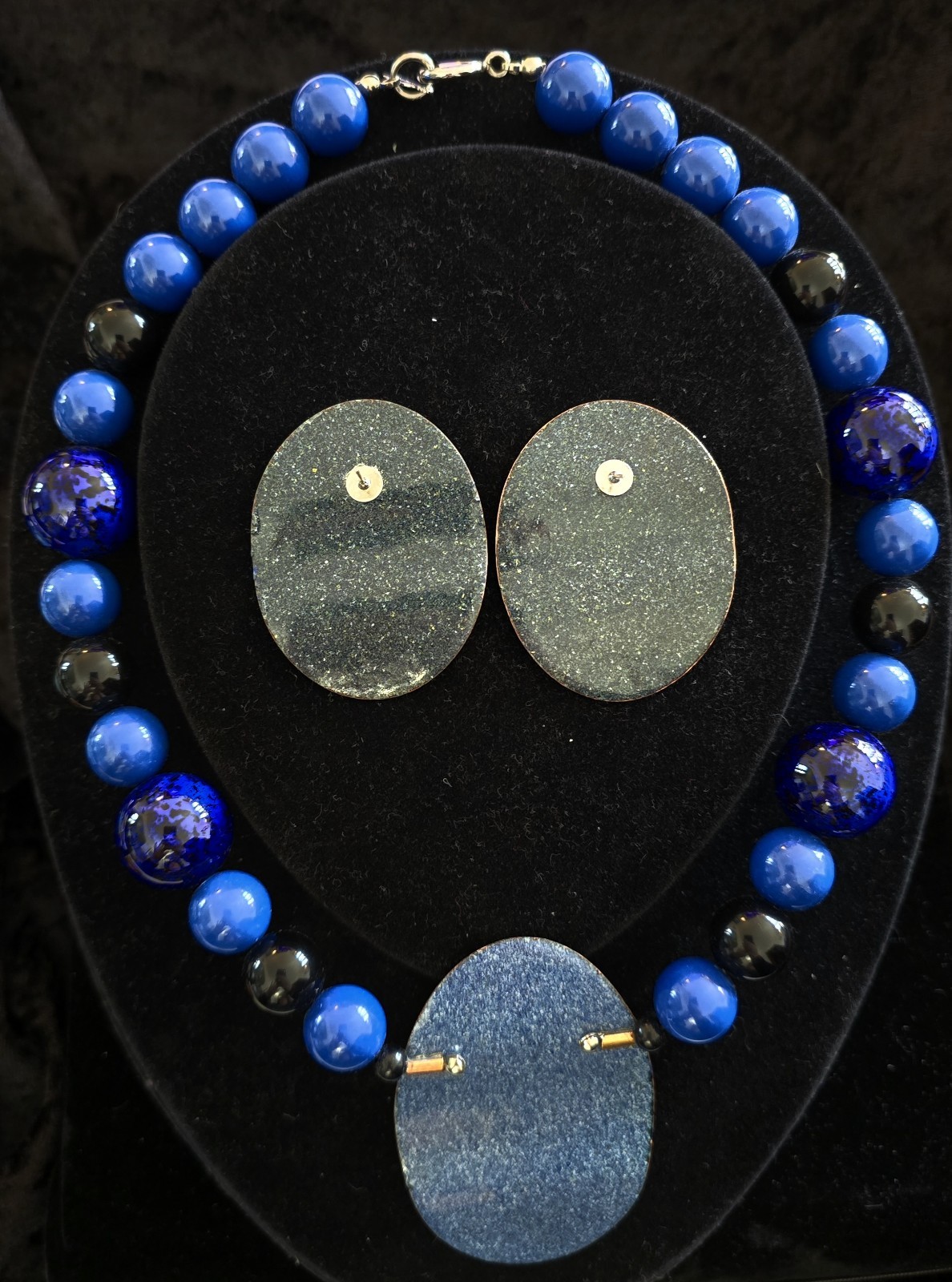 Vtg 80s Park Lane “Niagara” 18″ Blue~Violet Tigerstrip Necklace & Earrings Set