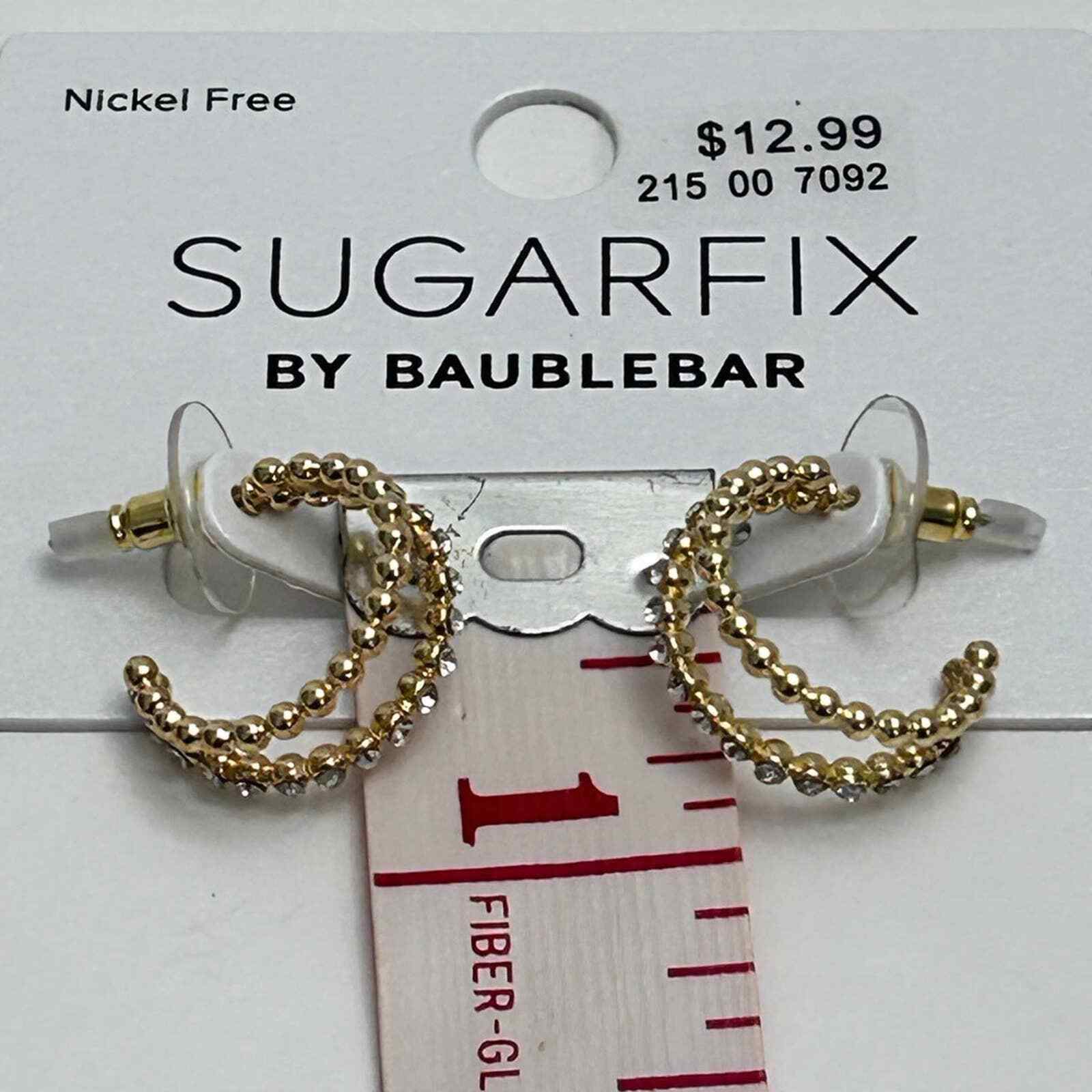 Set Of SugarFix By BaubleBar Rhinestone Hoop Earrings & Chain Link Ring Size 8