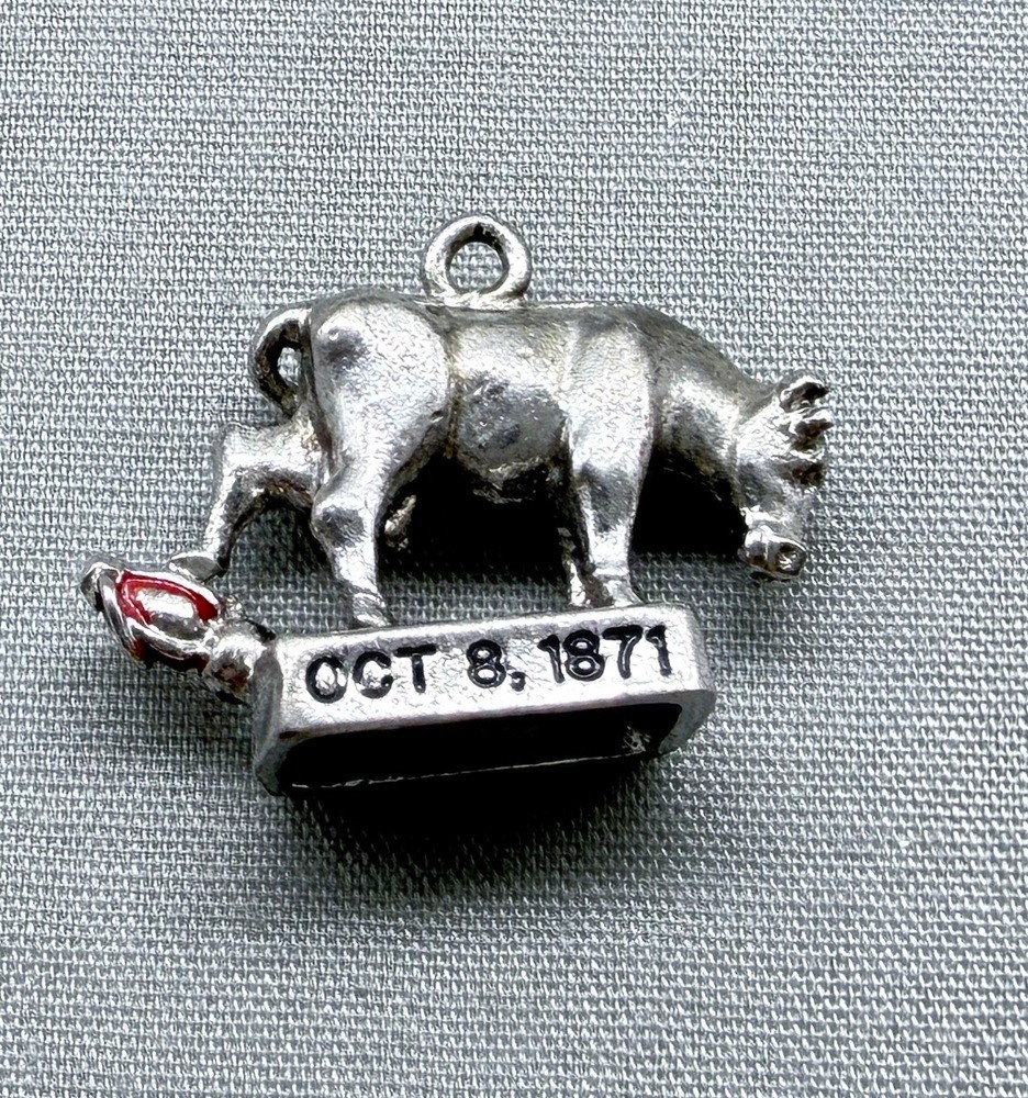 Vintage Sterling Silver Mrs. O’Leary’s Cow Charm Chicago Fire Lore History Wells