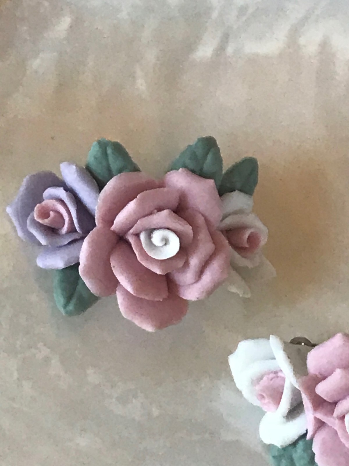 Estate Lot of 2 Purple Pink White Dimensional Porcelain Pin Brooch – AS-IS – 1.5