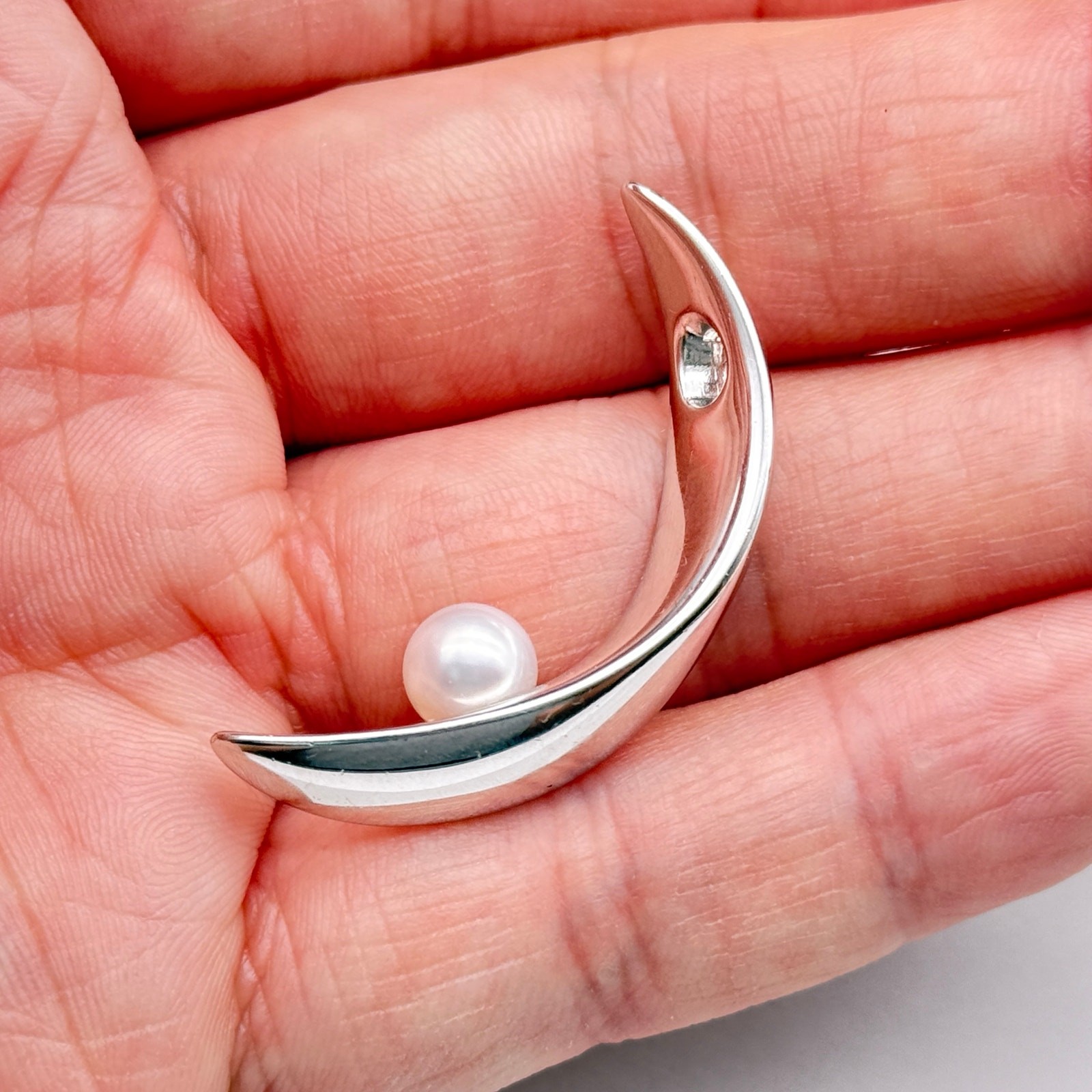 Vintage Mikimoto Modernist Abstract Pearl Sterling Silver Pendant