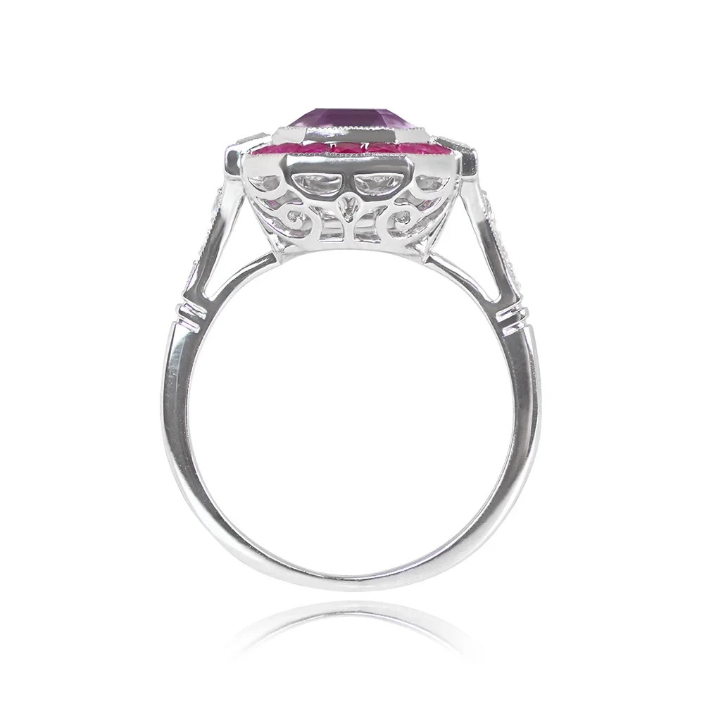 Art Deco Style 4Ct Lab Created Pink Sapphire Engagement 14K White Gold FN Ring