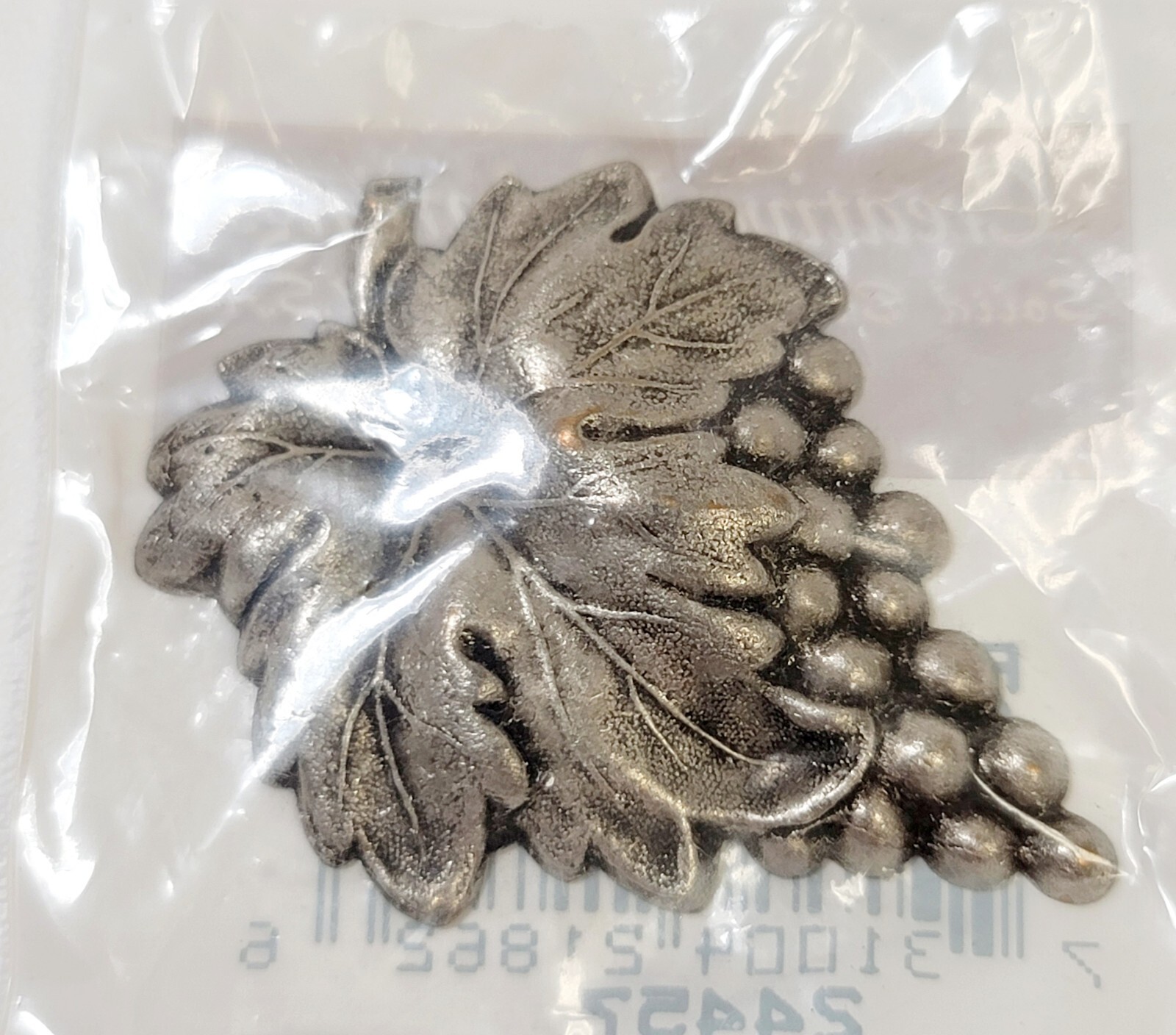 Vintage Solid Brass Silver Tone Stamped Grape Cluster Embellishment Arts Crafts