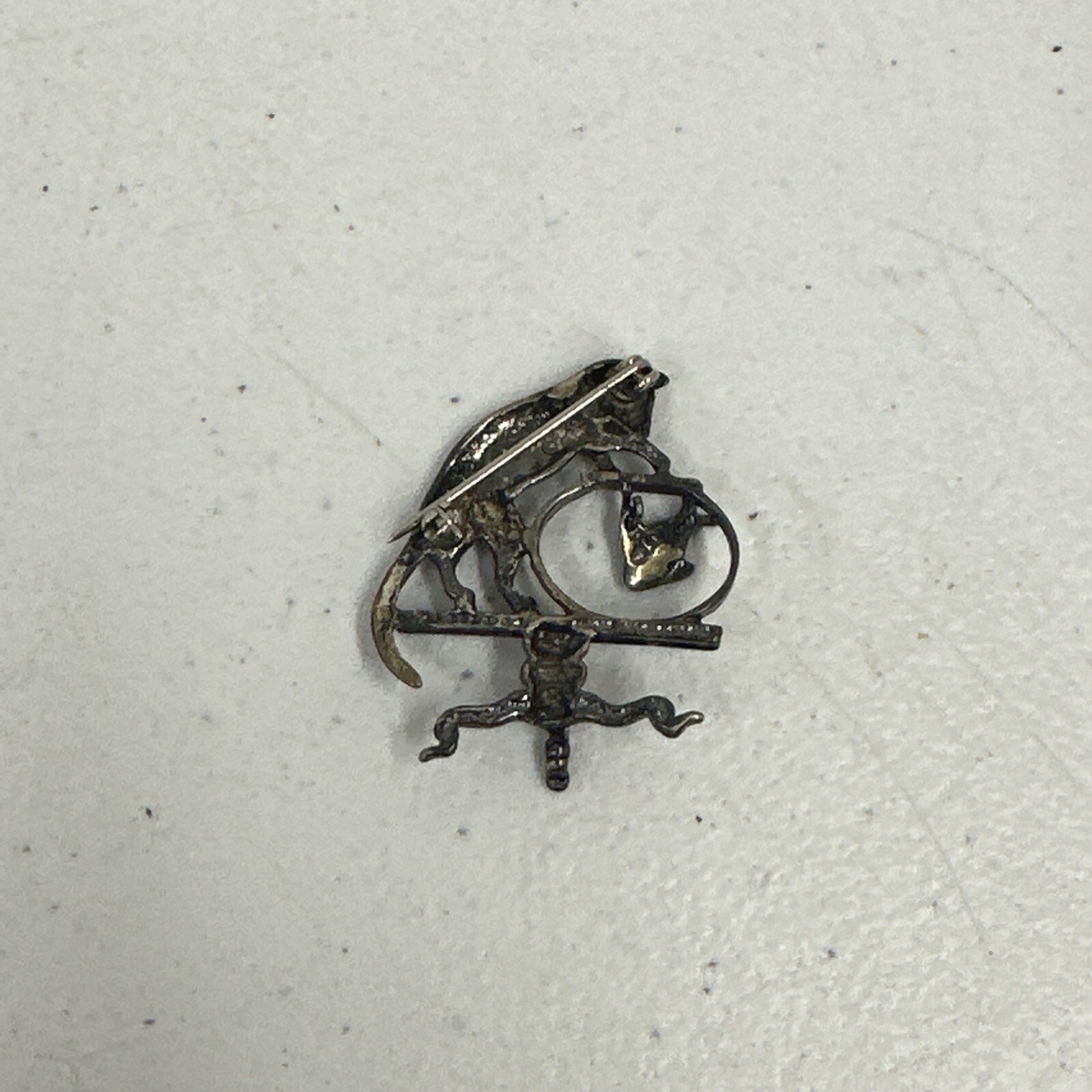 VTG Pewter Silver Tone Brooch Pin Pawing at Fish Bowl
