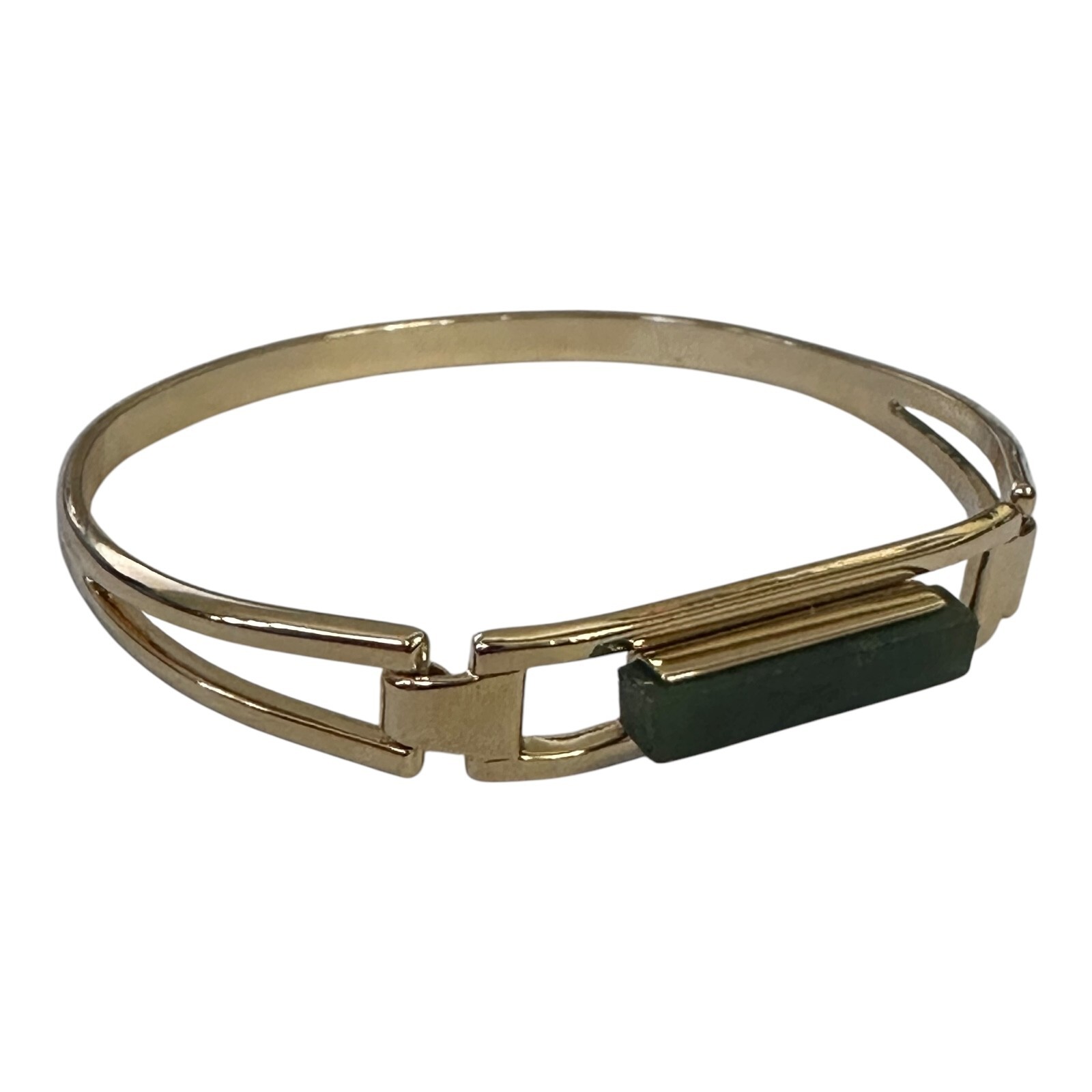 Vintage 1978 Avon Treasured Genuine Jade Bar Hinged Bangle Bracelet 6¼” Goldtone