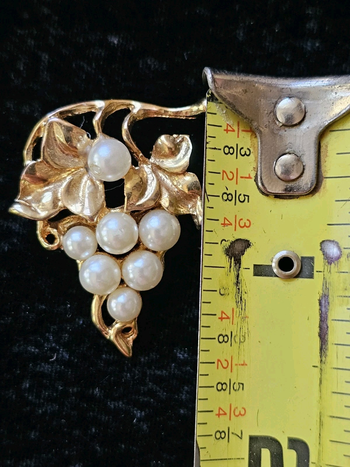 Vtg Lot 3 Brooch Grape Bunch Vine Clusters Imitation Pearl Gold Tone Fruit Pin