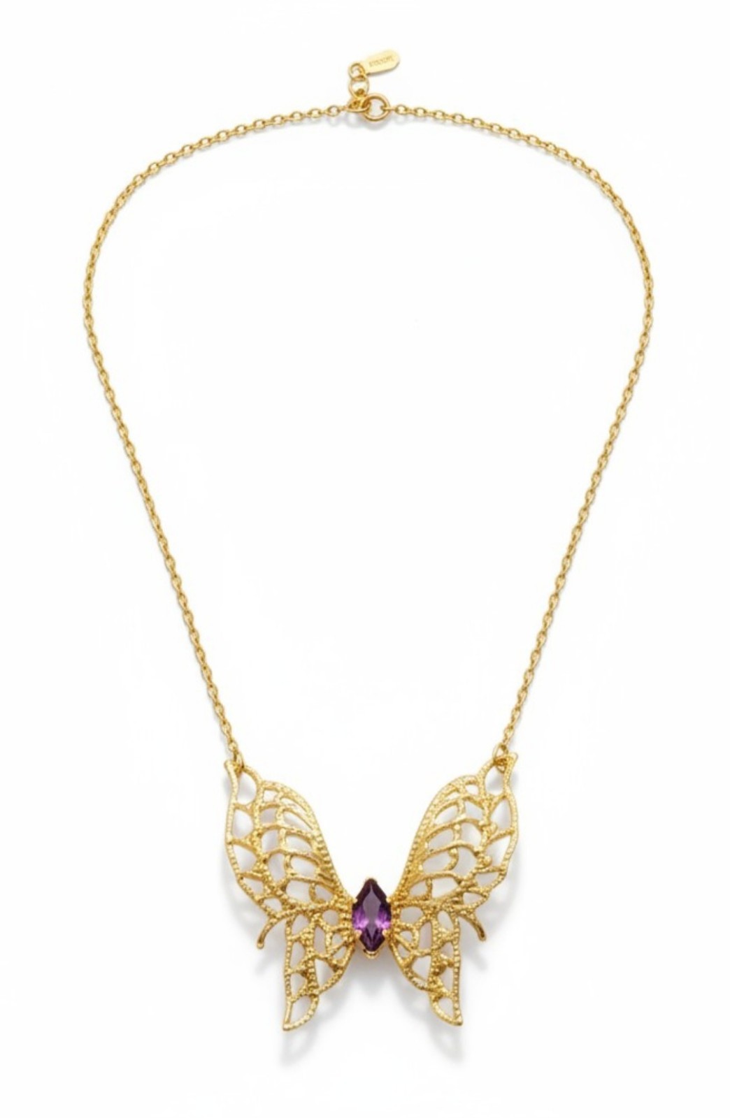 14KGE Lindenwold Gold Electroplated Marquise Purple Amethyst Butterfly Necklace
