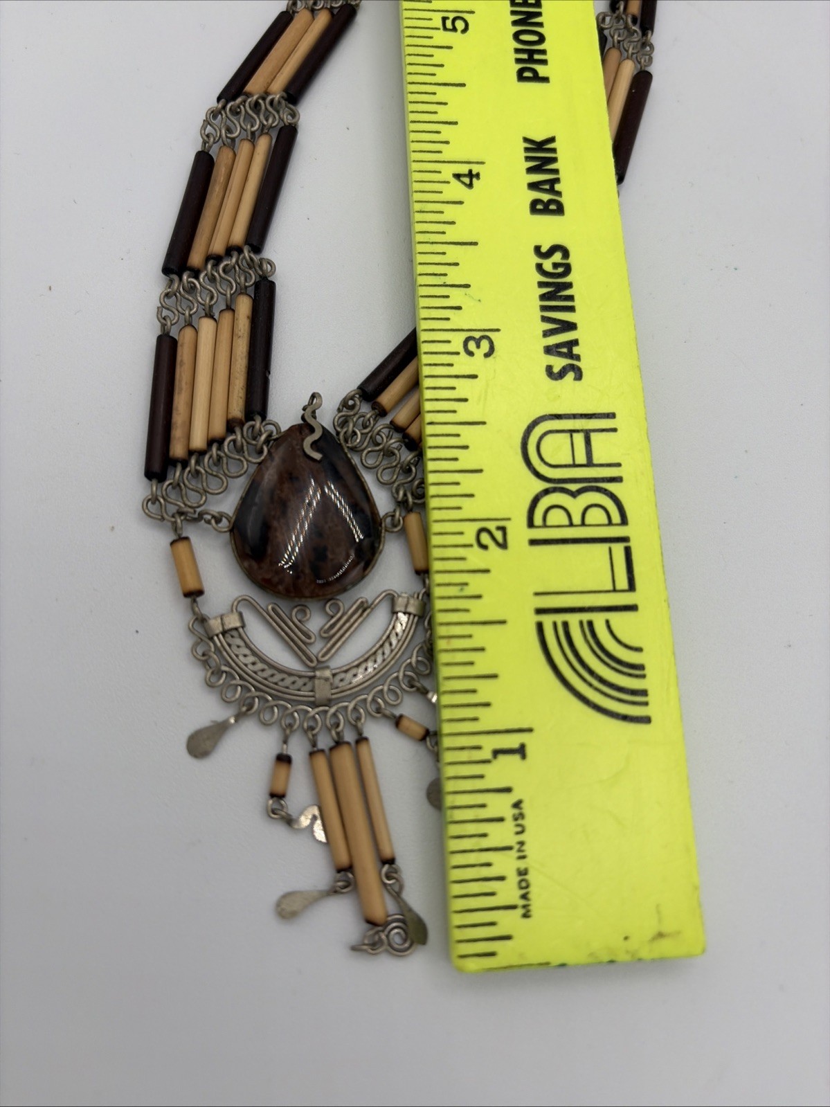 Vintage Handmade Choker necklace bamboo beaded black brown stone Snake Bail