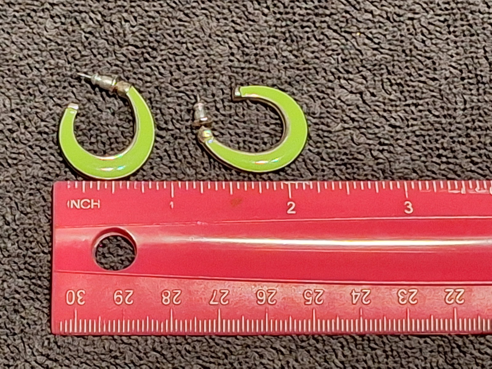 Silver Tone Metal Enamel 3/4 Hoop Earrings Pierced Lime Green