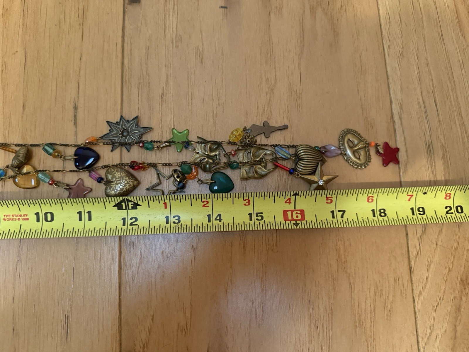 Vintage Glass Works Studio Long Pendant Necklace With Charms Hearts & Stars