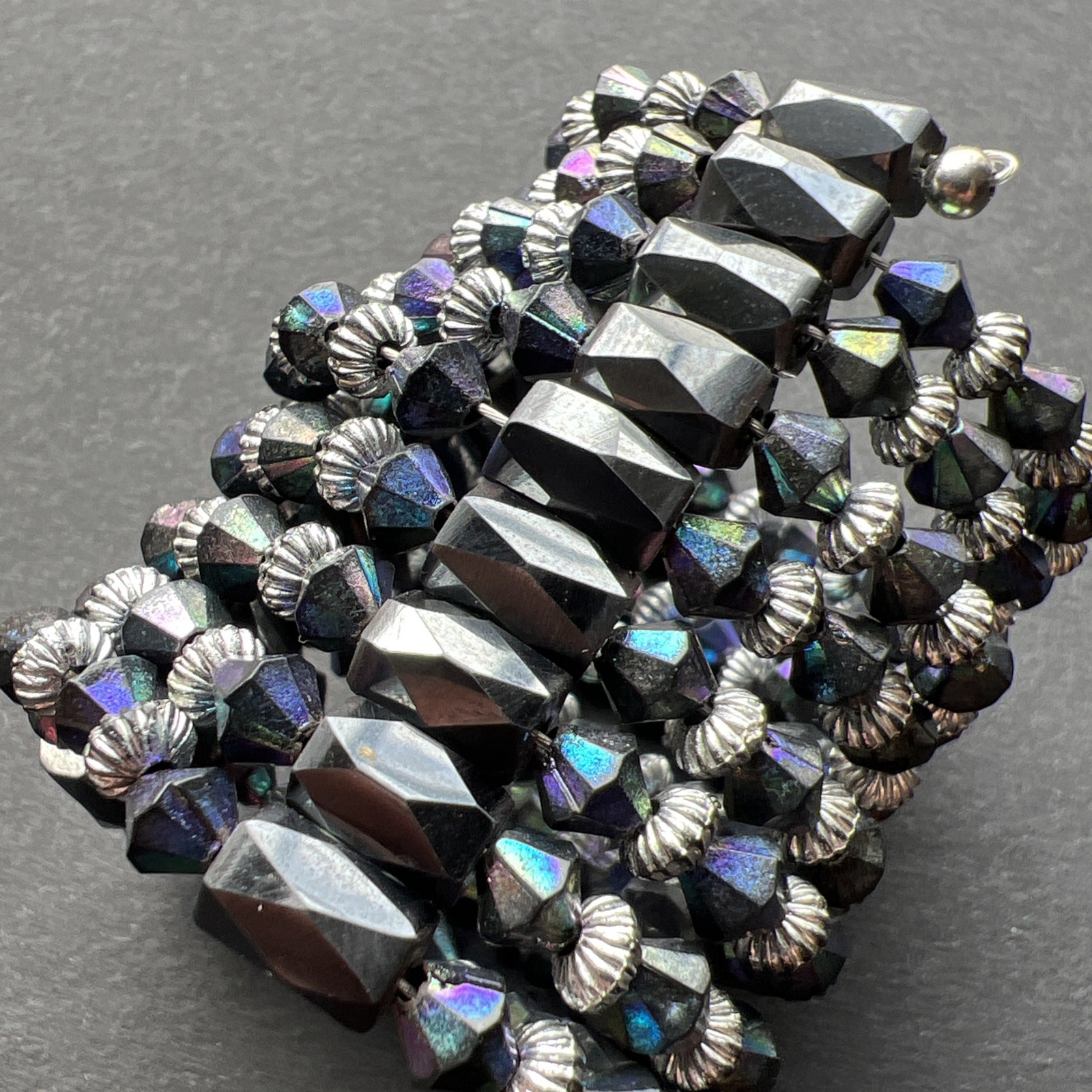 Iridescent Magnetite Wrap Bracelet Purple Blue Silver Tone Vintage Adjustable