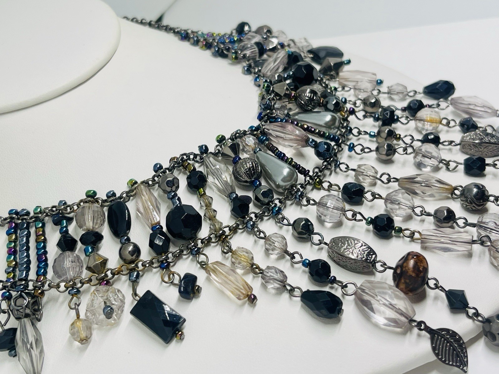 Victorian Revival Fringed Beaded Necklace Mixed Beads And Materials Stunning Bib