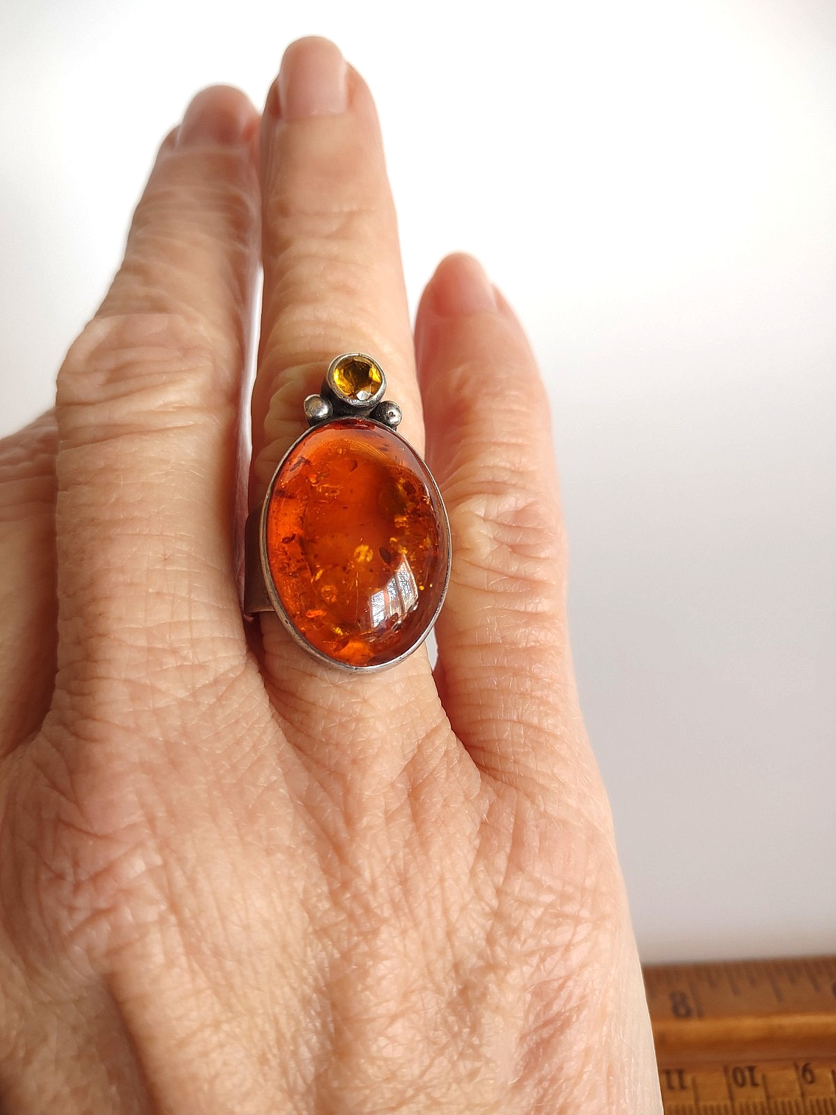 AKR Amy Kahn Russell Signed Sterling 925 Baltic Amber Modernist Ring Size 7