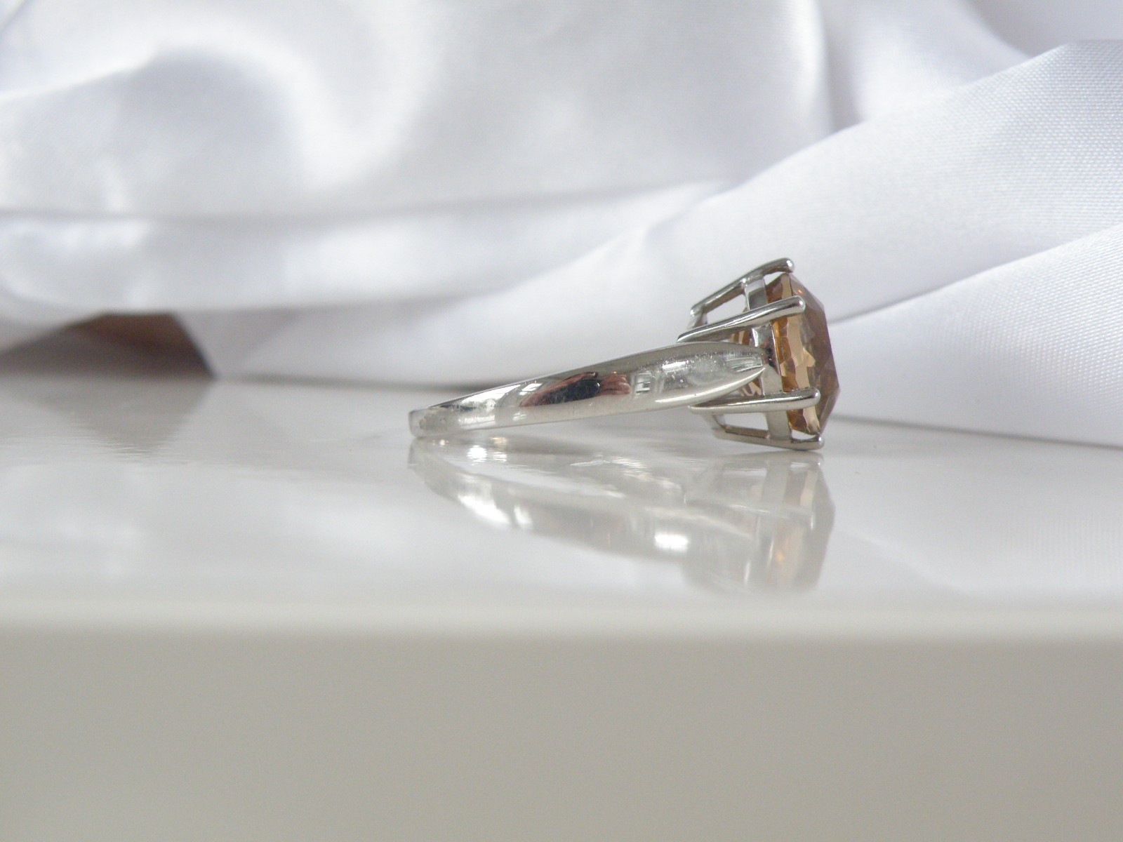 Vintage Sterling Silver 925 Natural Golden Beryl Solitaire Cocktail Ring Size 11