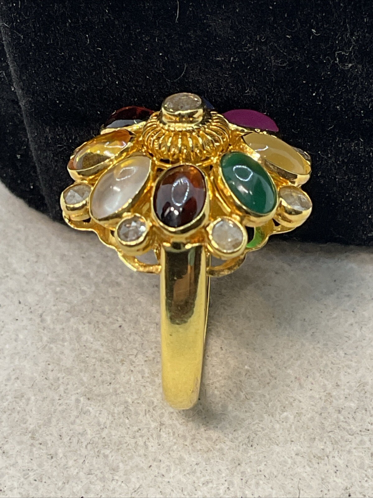 VINTAGE HANDMADE Solid 18K (750) Multicolor Gemstones & Rose Cut Diamonds Ring