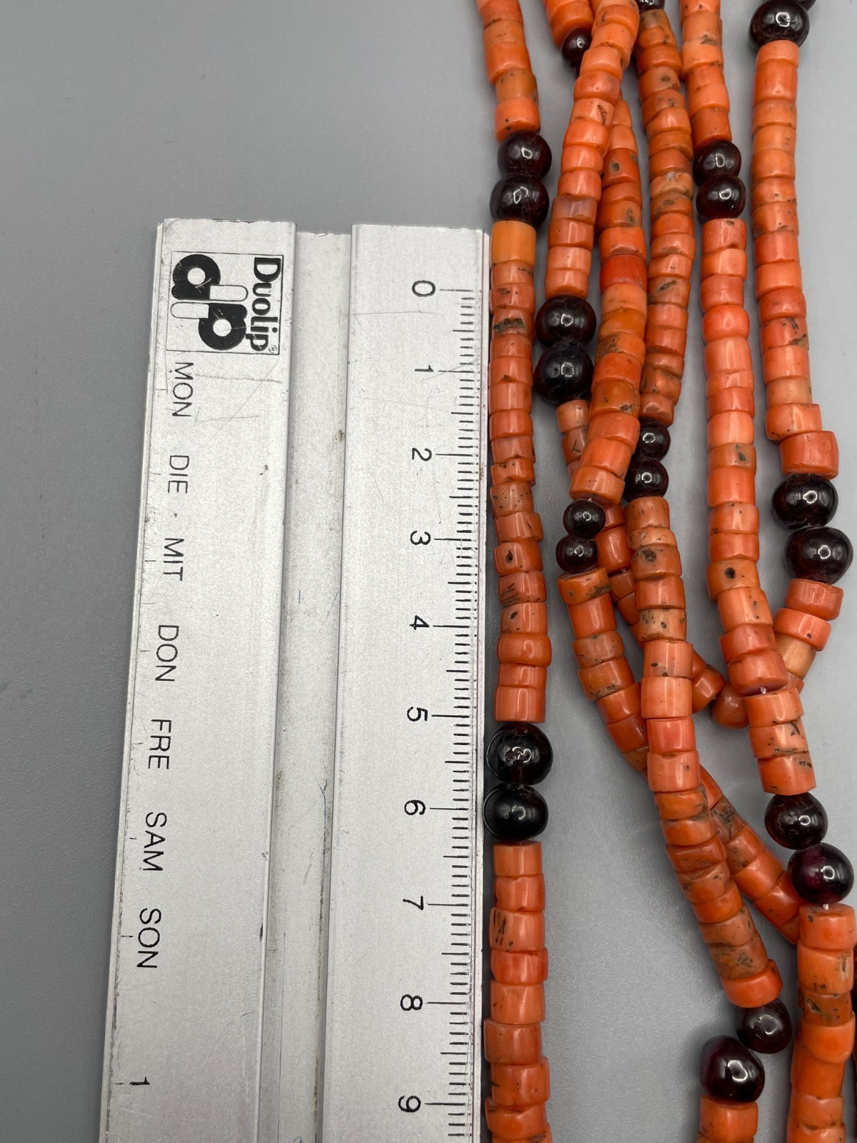 Antique 3-Strand Natural Coral Necklace with Genuine Coral & Black Stone 118 gr