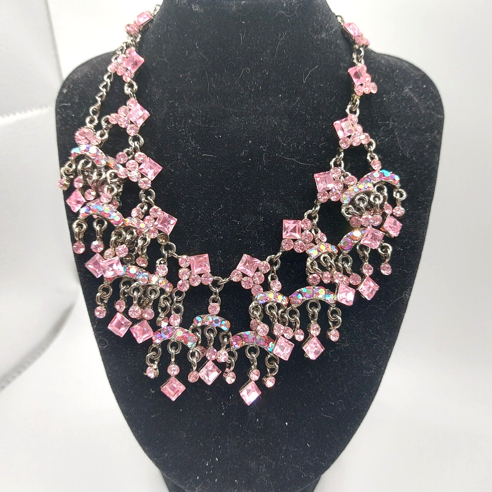 VTG Ice Rose Pink Swarovski Necklace with AB signed SNK stunning 18″ Excellent
