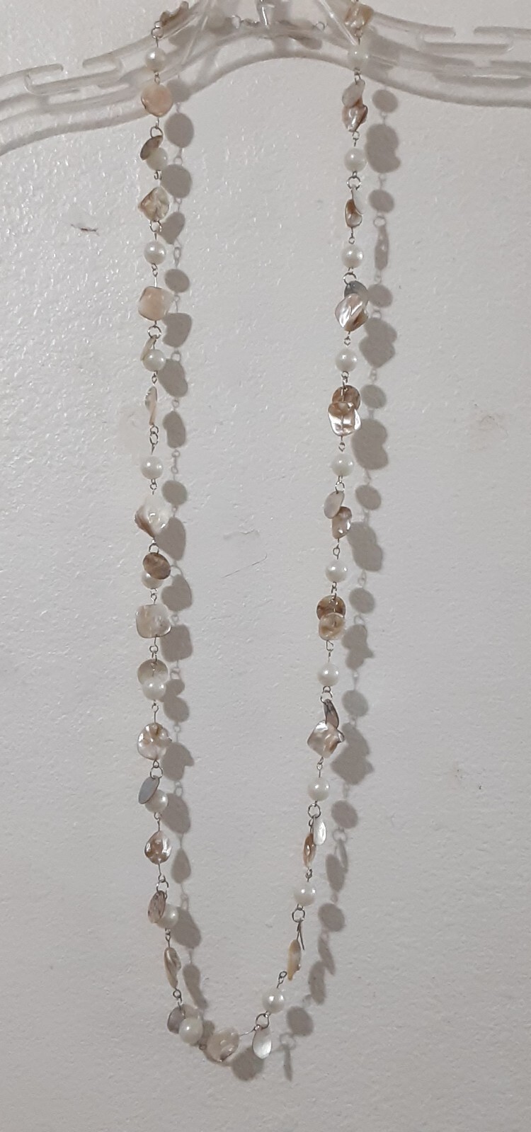 Vintage Mother of Pearl Abalone Shell Faux Pearl Bead Necklace 48 in