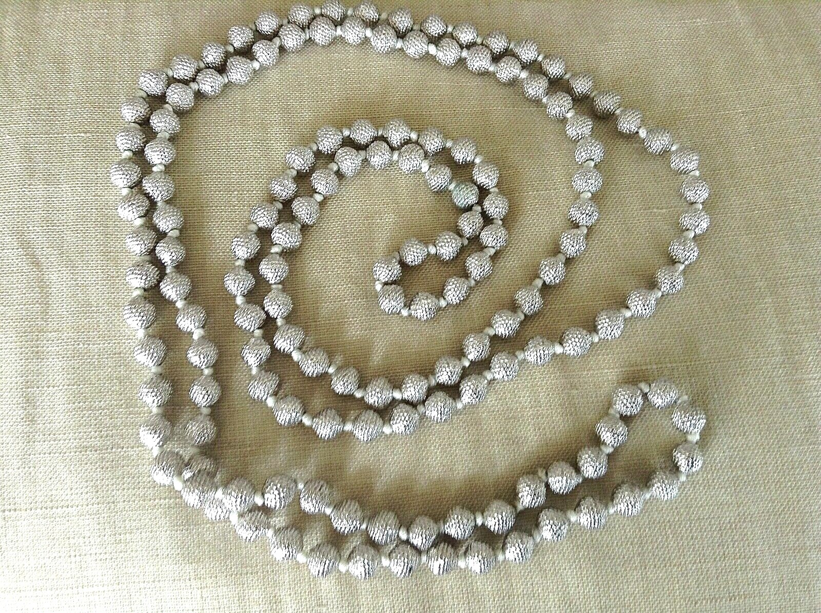 Sterling Silver 6mm Textured Bead Necklace 44″ L Hand Knotted No Clasp 157.29g