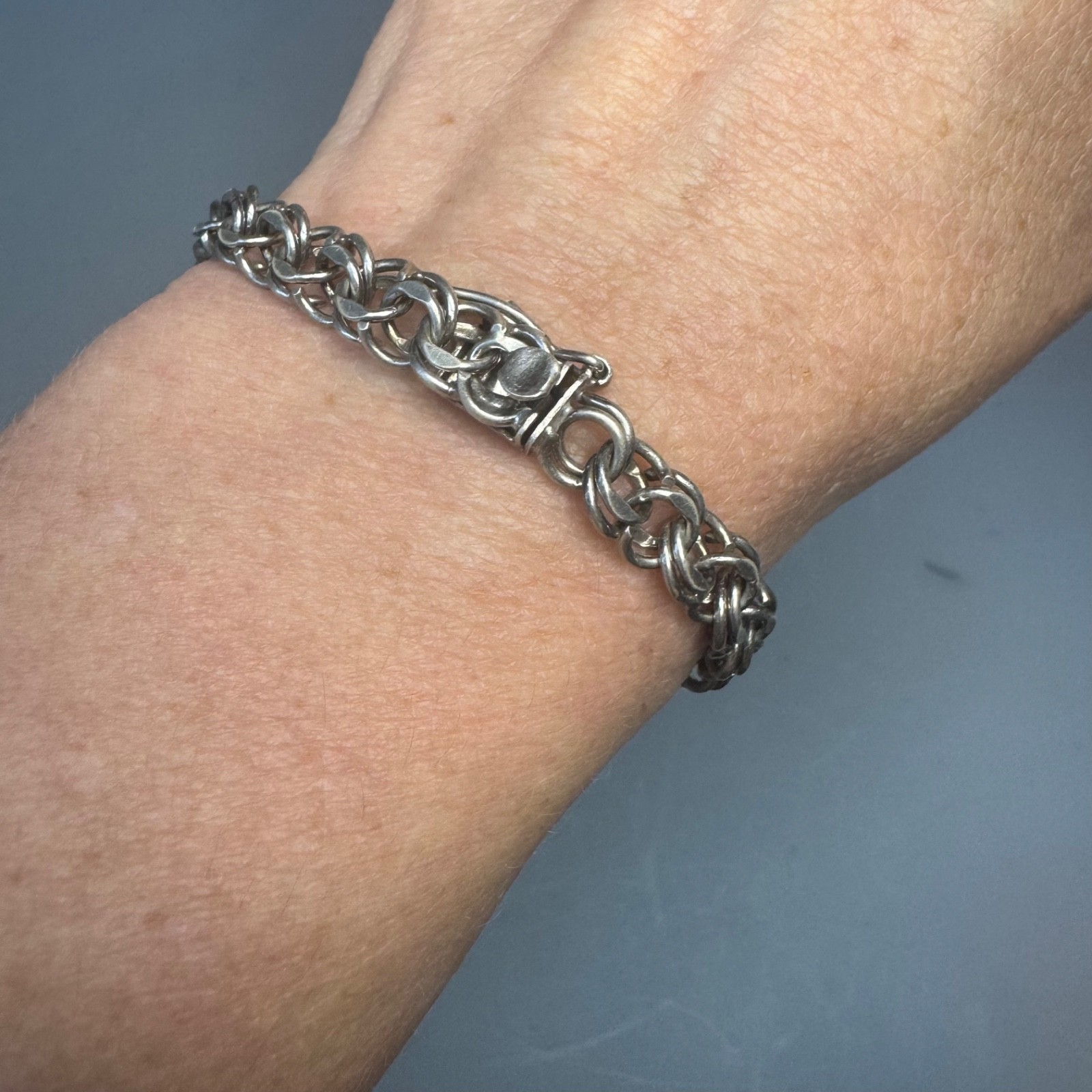 Vintage Sterling Silver Double Link Chain Bracelet 7.25″ 13.07g Box Clasp