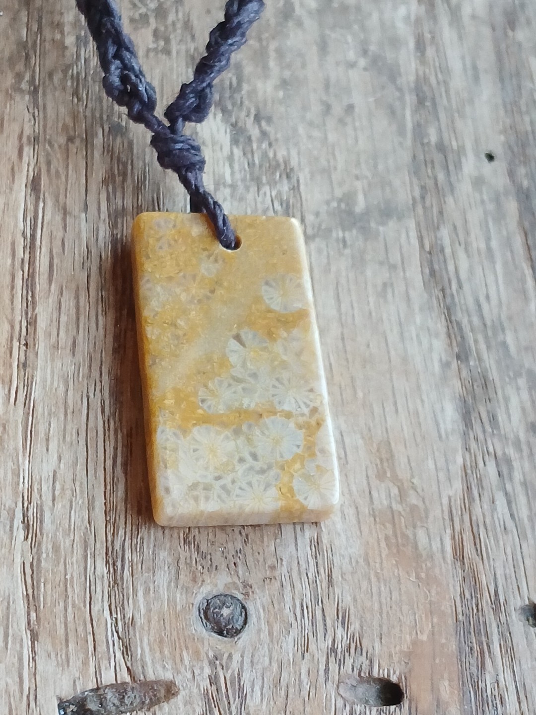 Fossil Coral Necklace Hemp Cord Hippie Boho Layering Science Archeology