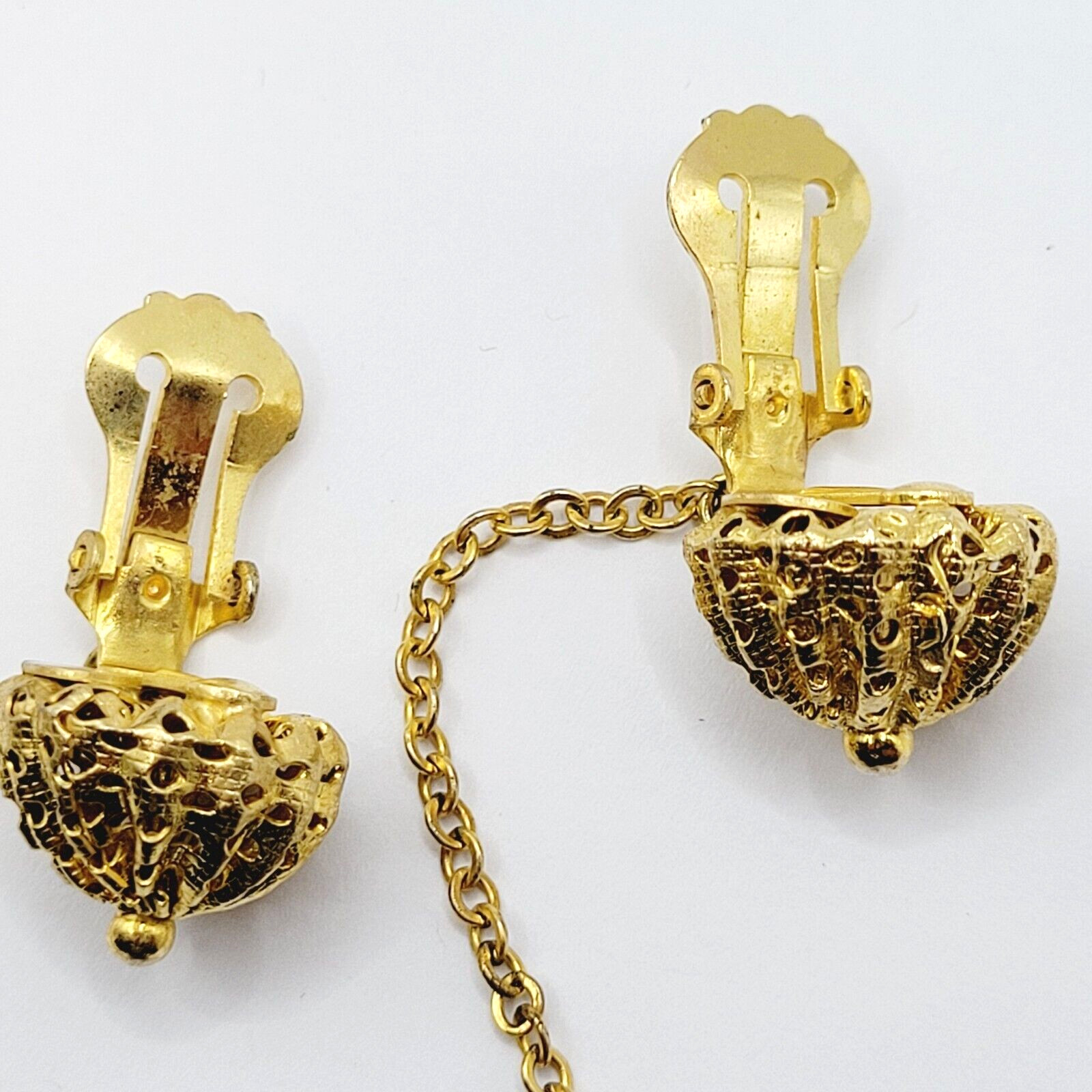 DeNicola Black Ball & Chain Long Drop Dangle Runway Gold Tone Clip On Earrings
