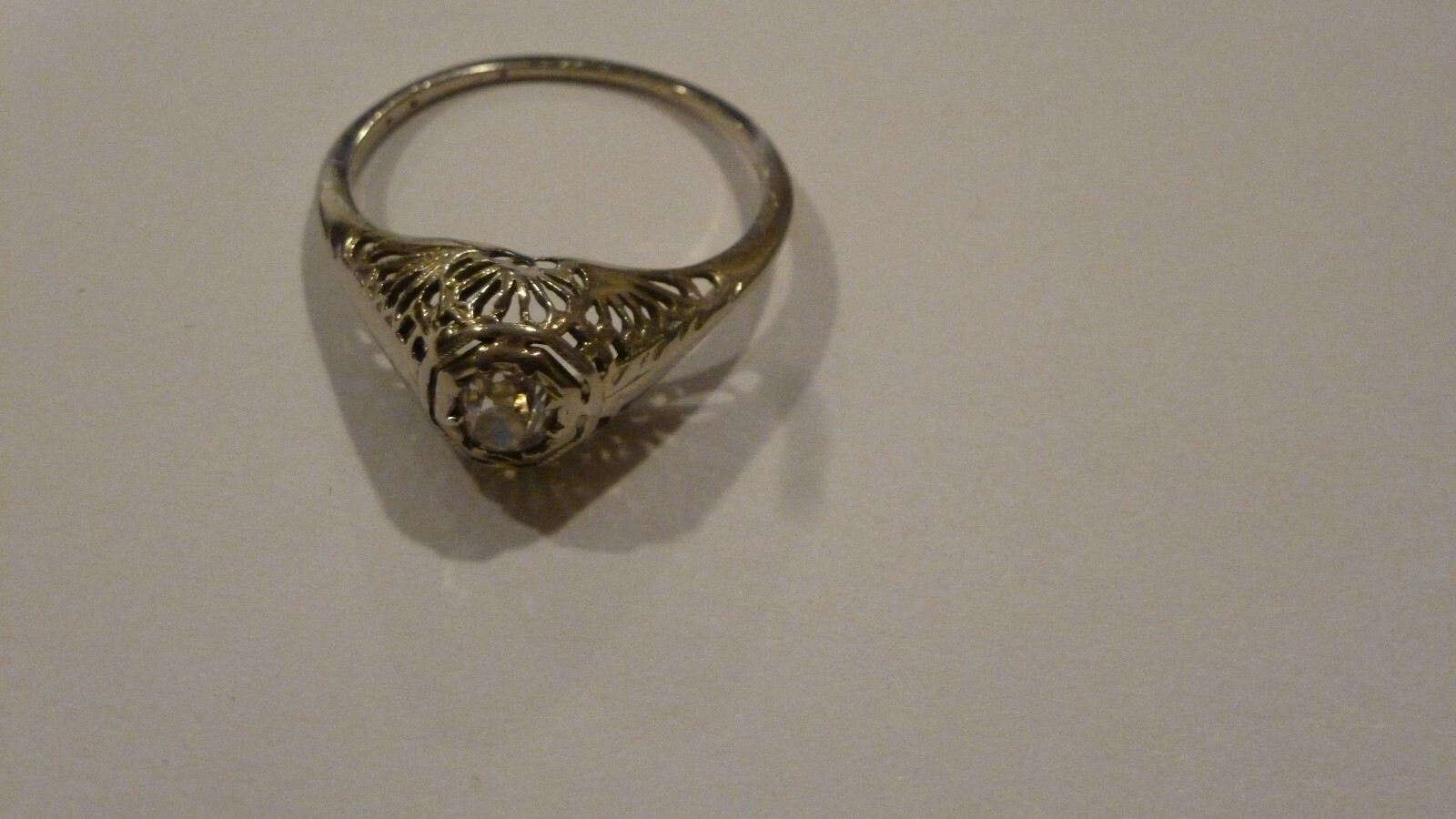 ANTIQUE LADIES 18K WHITE GOLD FILIGREE 50 PT OLD MINE CUT DIAMOND RING SZ 6 3/4