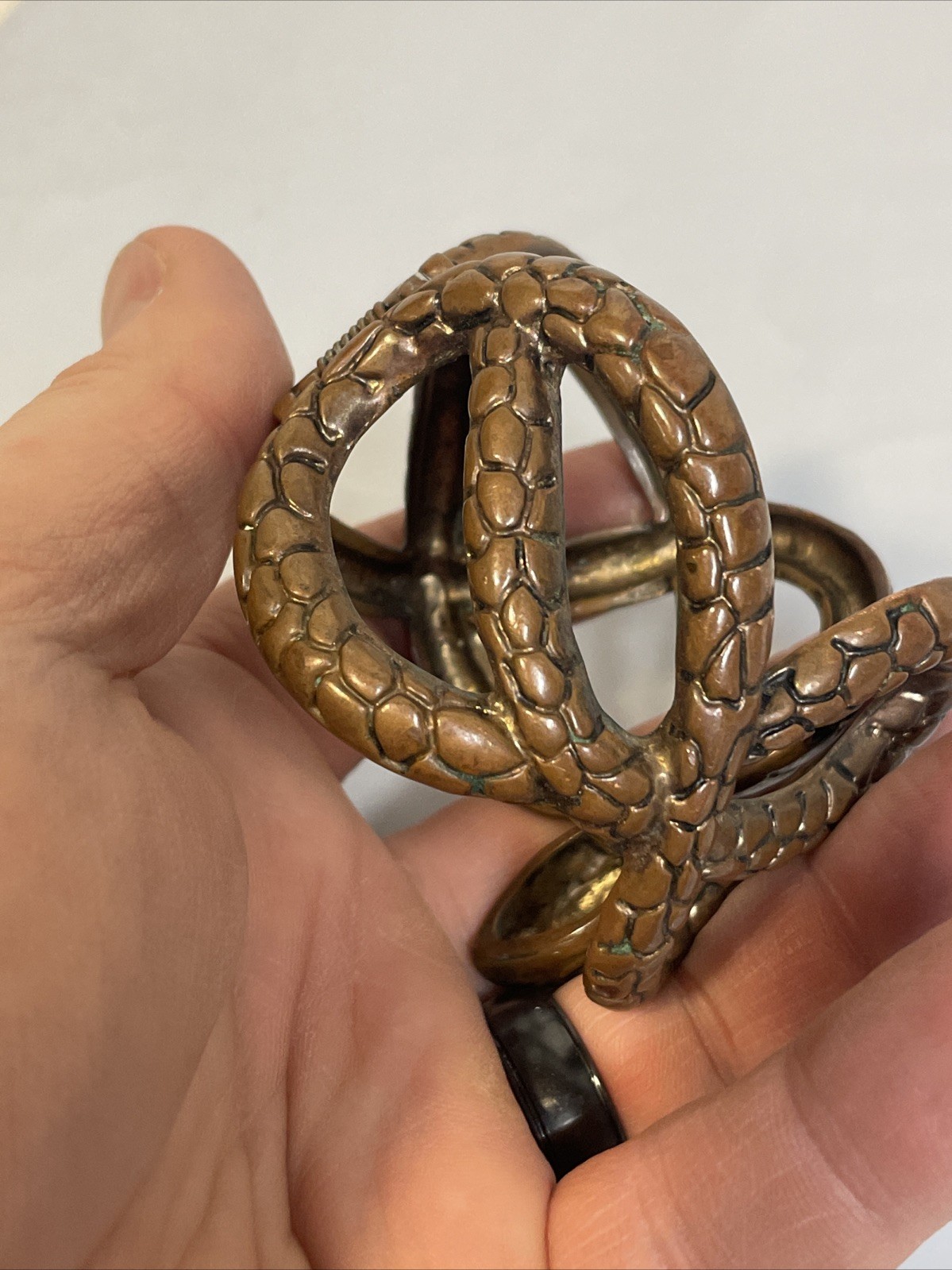 1970 – 1980 Copper Coiled Snake Biker Goth Western Hinged Bracelet Vtg Gem Eyes