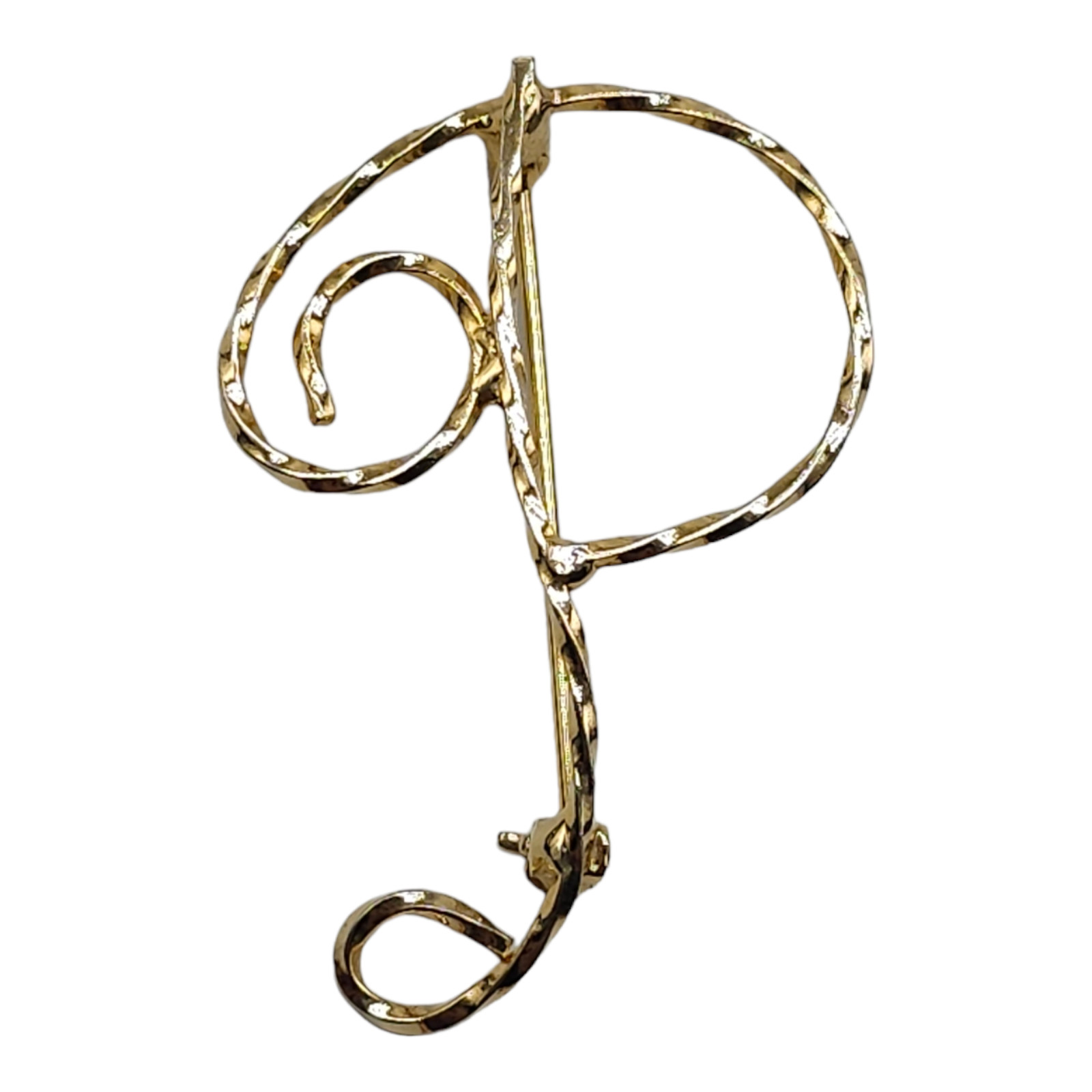 Initial Letter P Fashion Twisted Brooch Pin Gold Tone Vintage