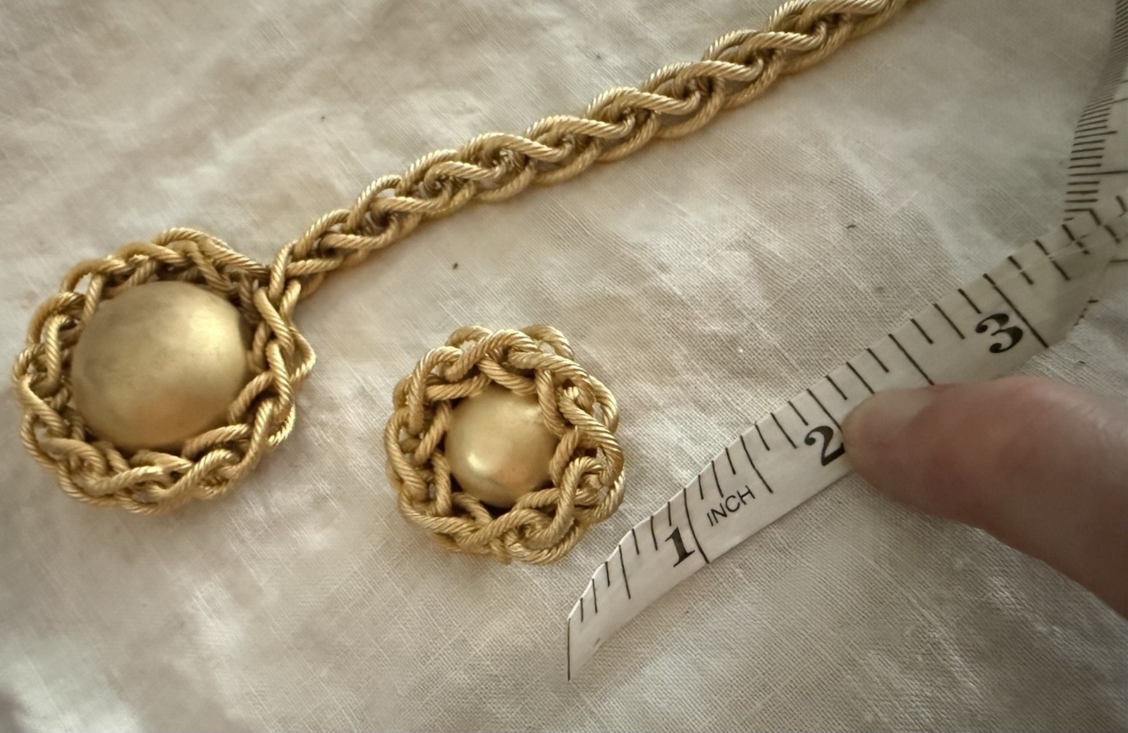 Vintage Chatelaine Brooch Lot Of Gold Tone Neckalce Earrings Twist Chain Domed