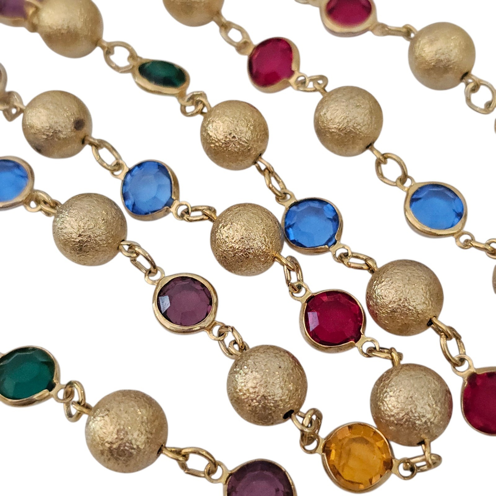 Vintage Necklace USA Austrian Crystal Faceted Chicklet Beads 36″ Gold Jewel Tone
