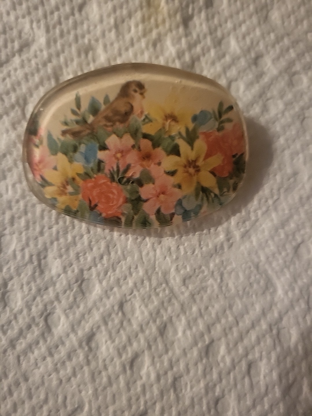 Vintage Pin with A Bird and Flower On A Branch almost 2 In