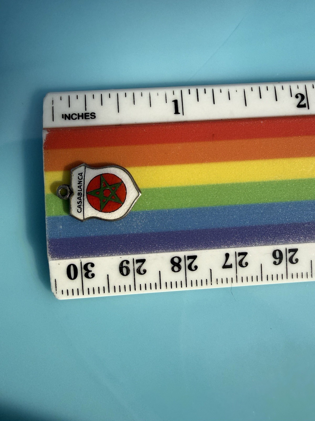 Vintage Casablanca Morocco 800 Silver Enamel Travel Shield Charm 1g