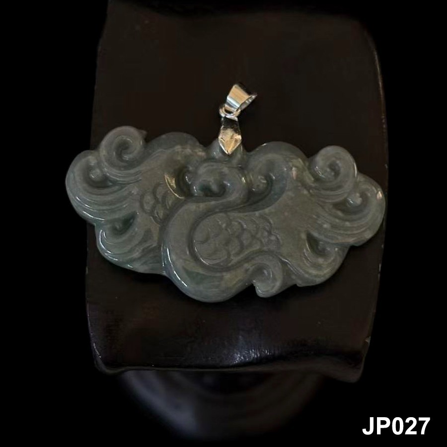 Vintage Natural Jade Jadeite Pendant Carved Fan, 5.6 g, 44x25mm, Free Necklace