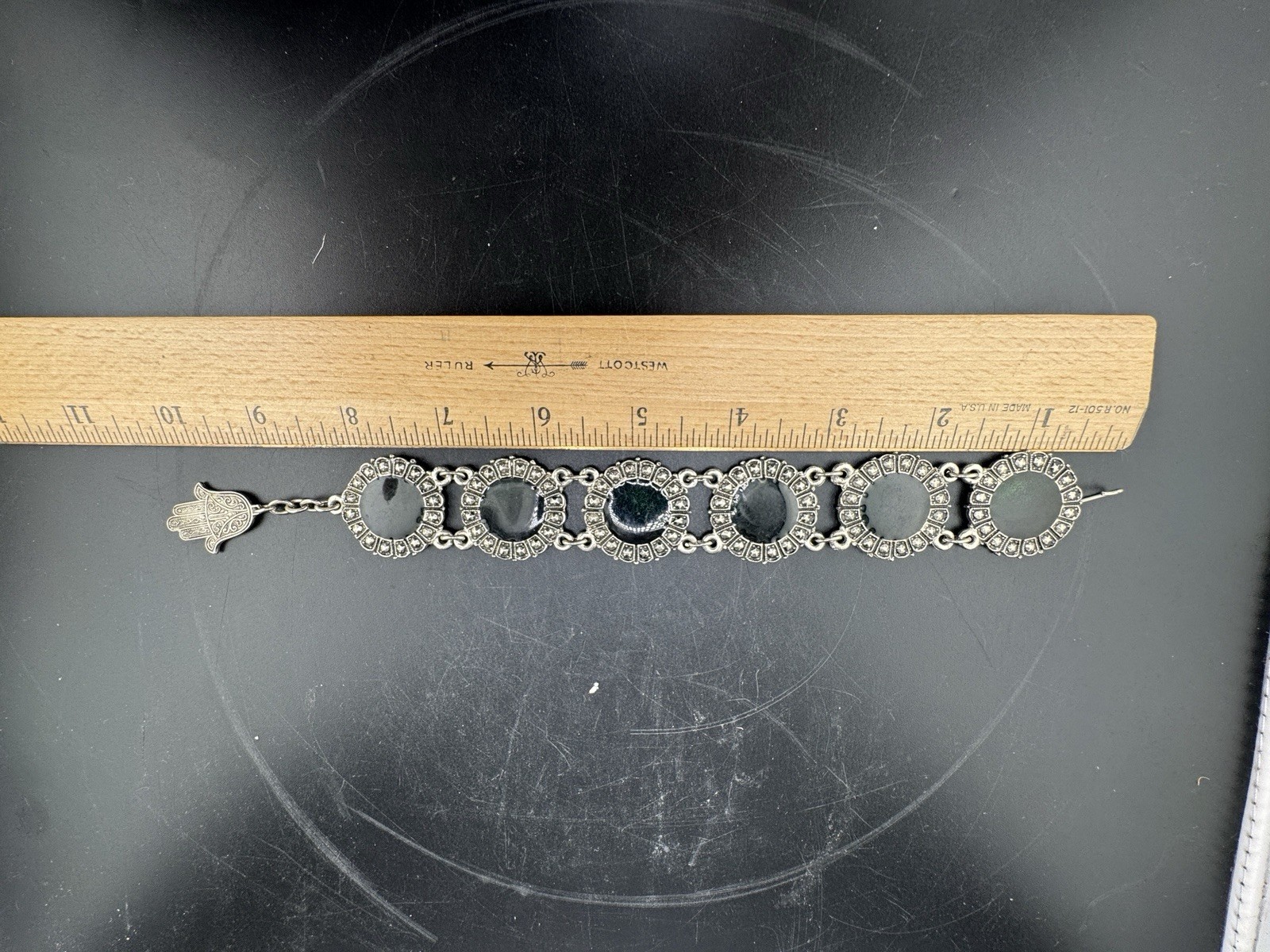 Vtg Green Silver Toned Souvenir Of Morocco Du Maroc Bracelet See Pics
