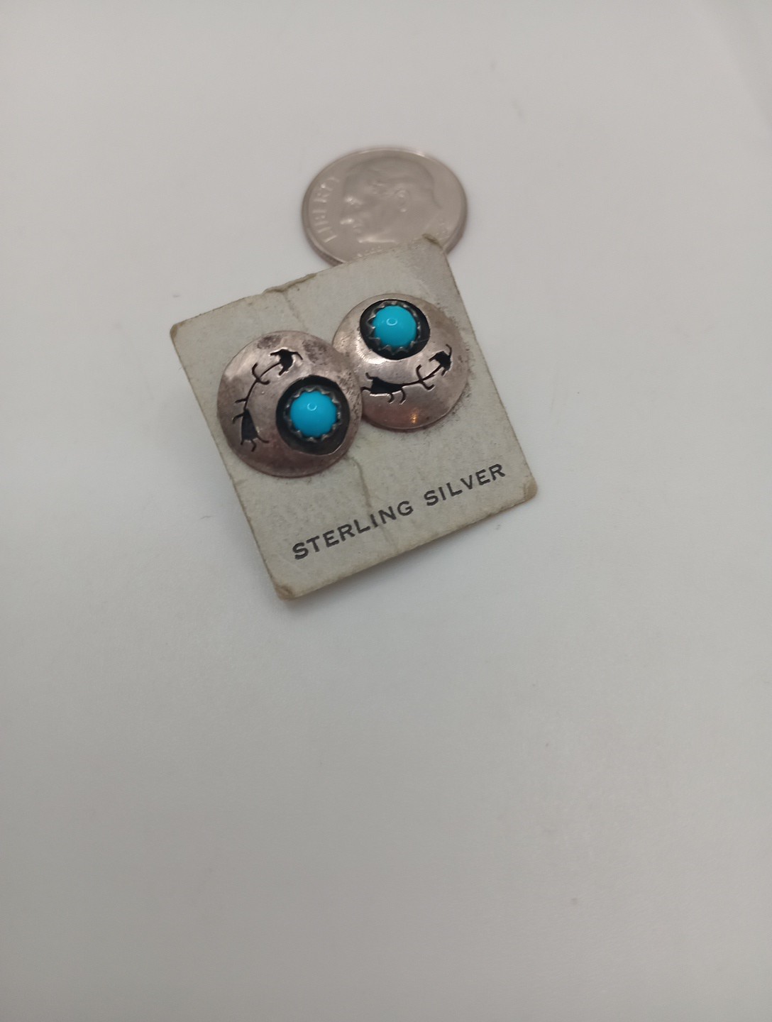 Vintage Sterling Silver South Western Earrings still on Card Native? Small 11mm