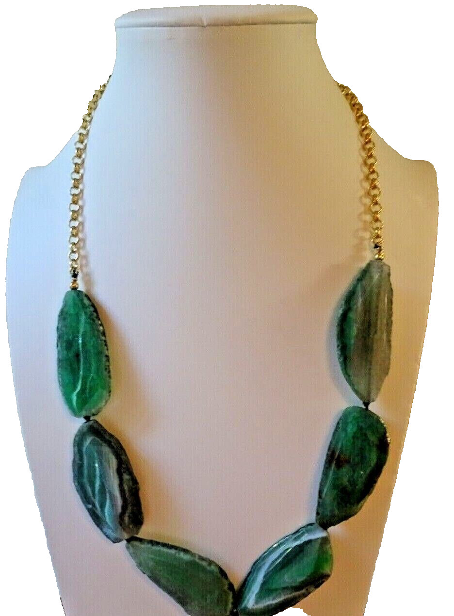KENNETH LANE SIGNED AGATE NECKLACE IN GOLD PLATE 30 INCH NEW WITH TAG